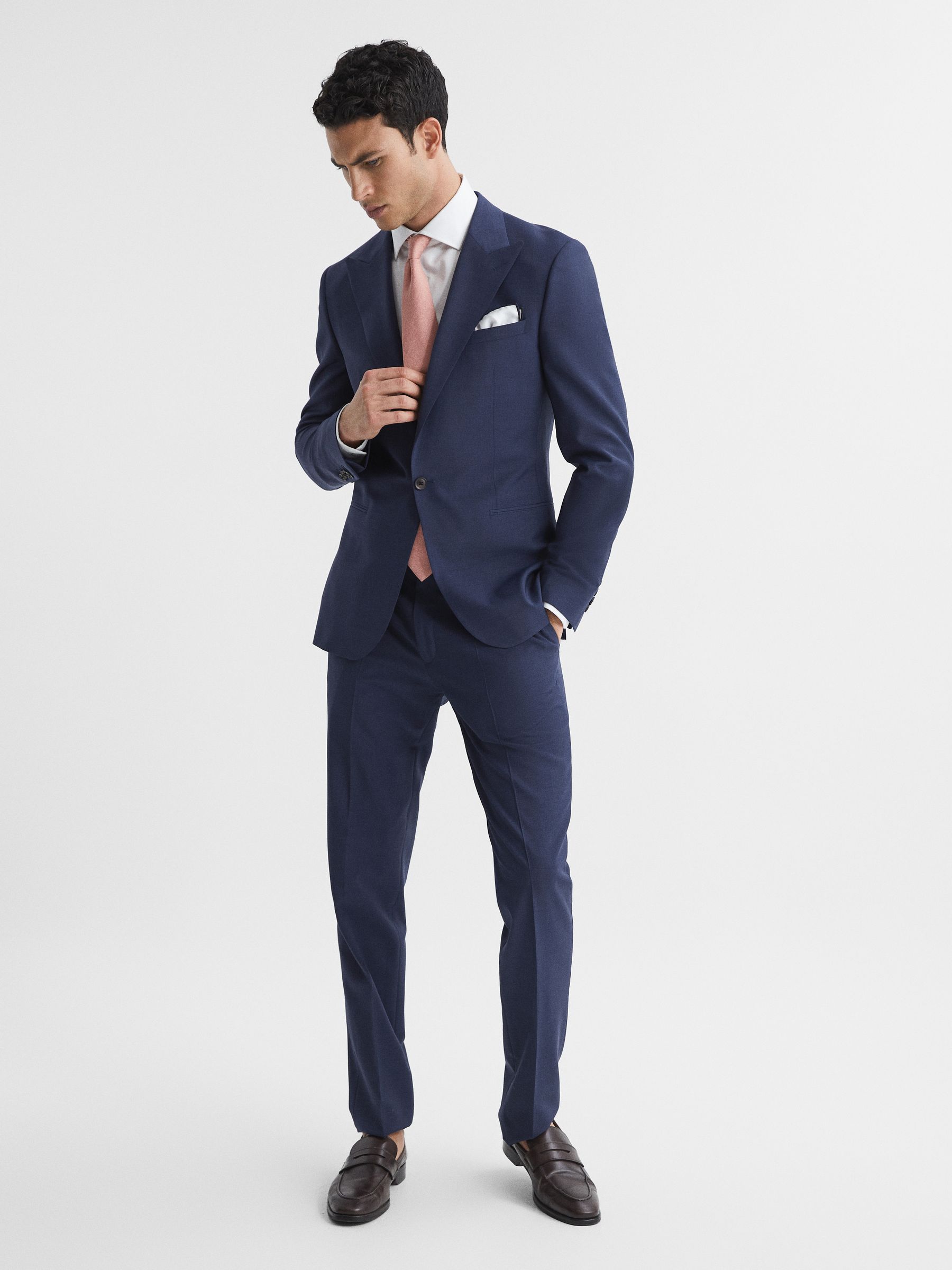 Slim Fit Single Breasted Wool Blend Blazer in Bright Blue - Image 3 of 7