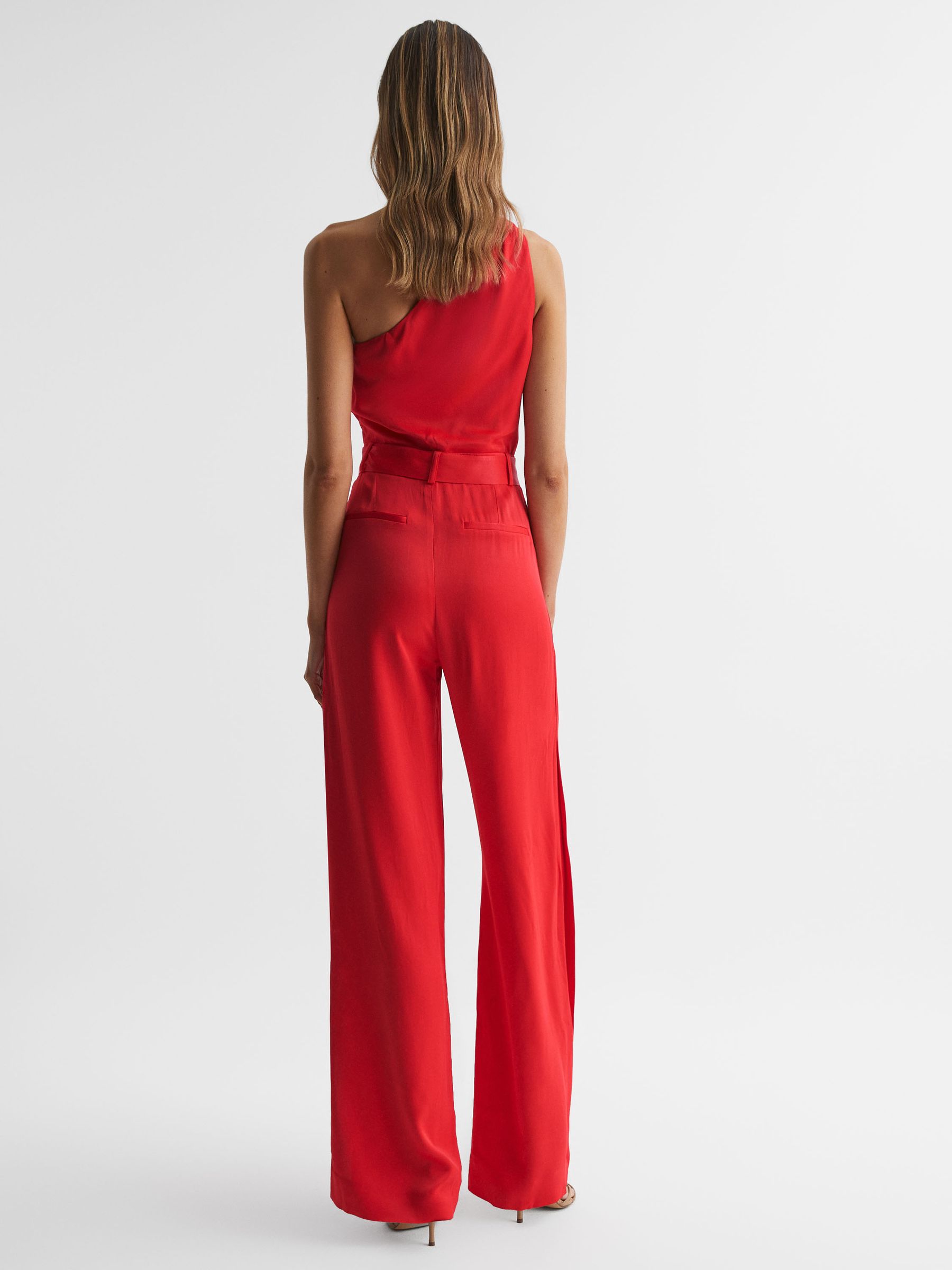 Reiss Petite Off-The-Shoulder Jumpsuit in Red | REISS