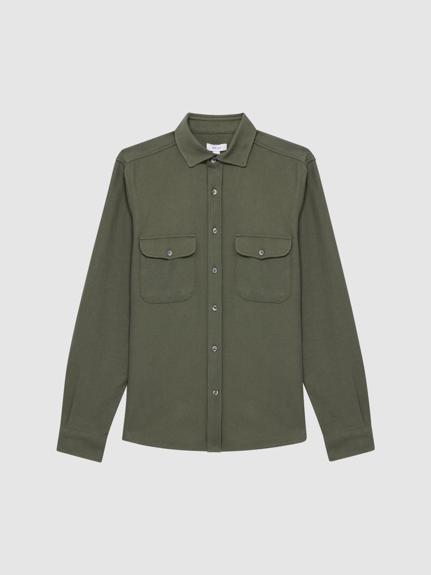 Textured Twin Pocket Overshirt in Khaki - Image 2 of 6