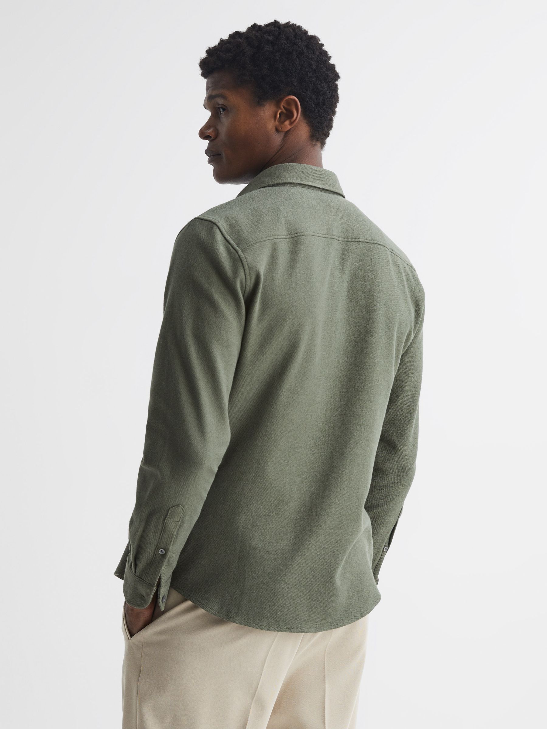 Textured Twin Pocket Overshirt in Khaki - Image 5 of 6