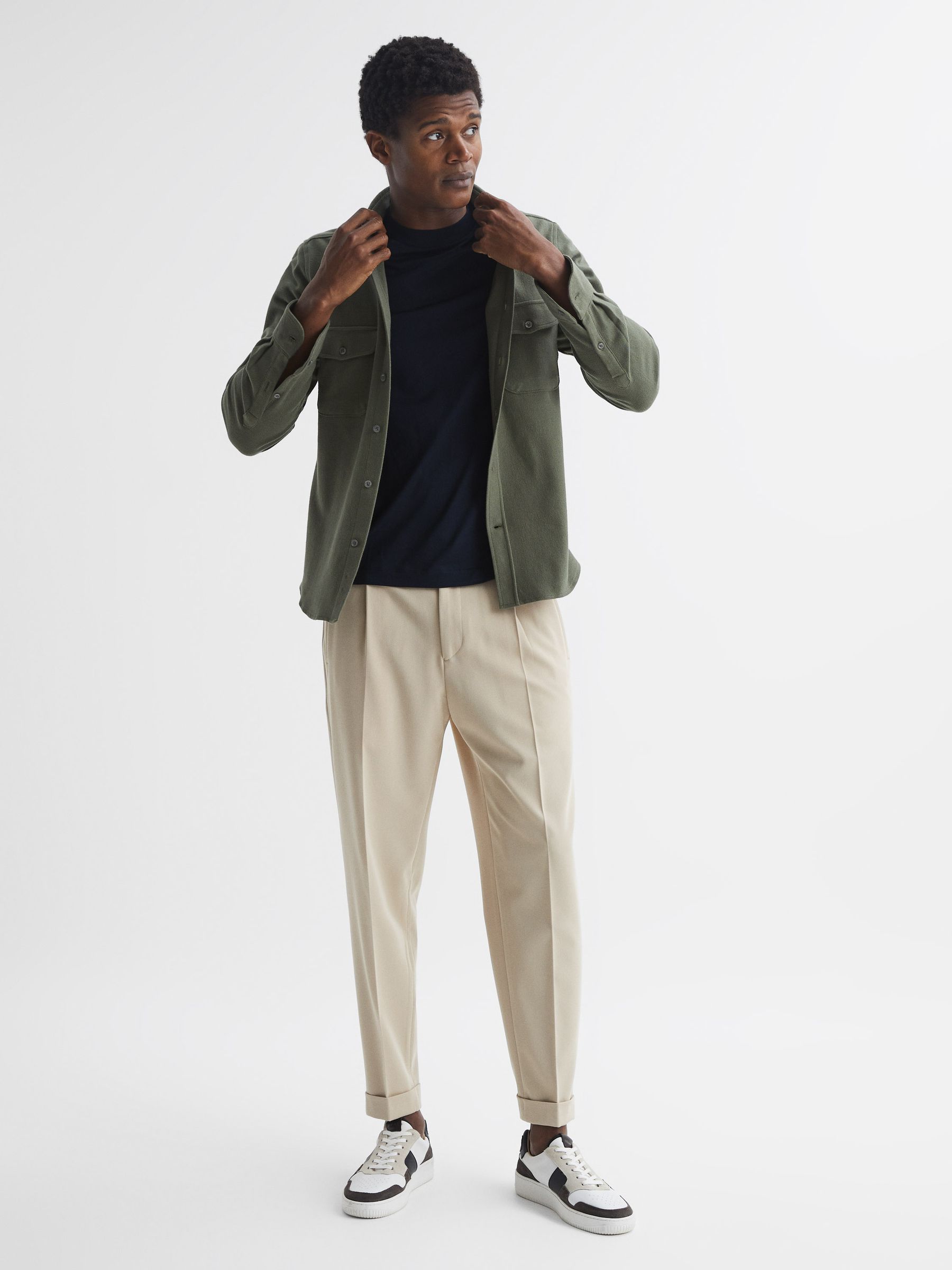 Textured Twin Pocket Overshirt in Khaki - Image 6 of 6