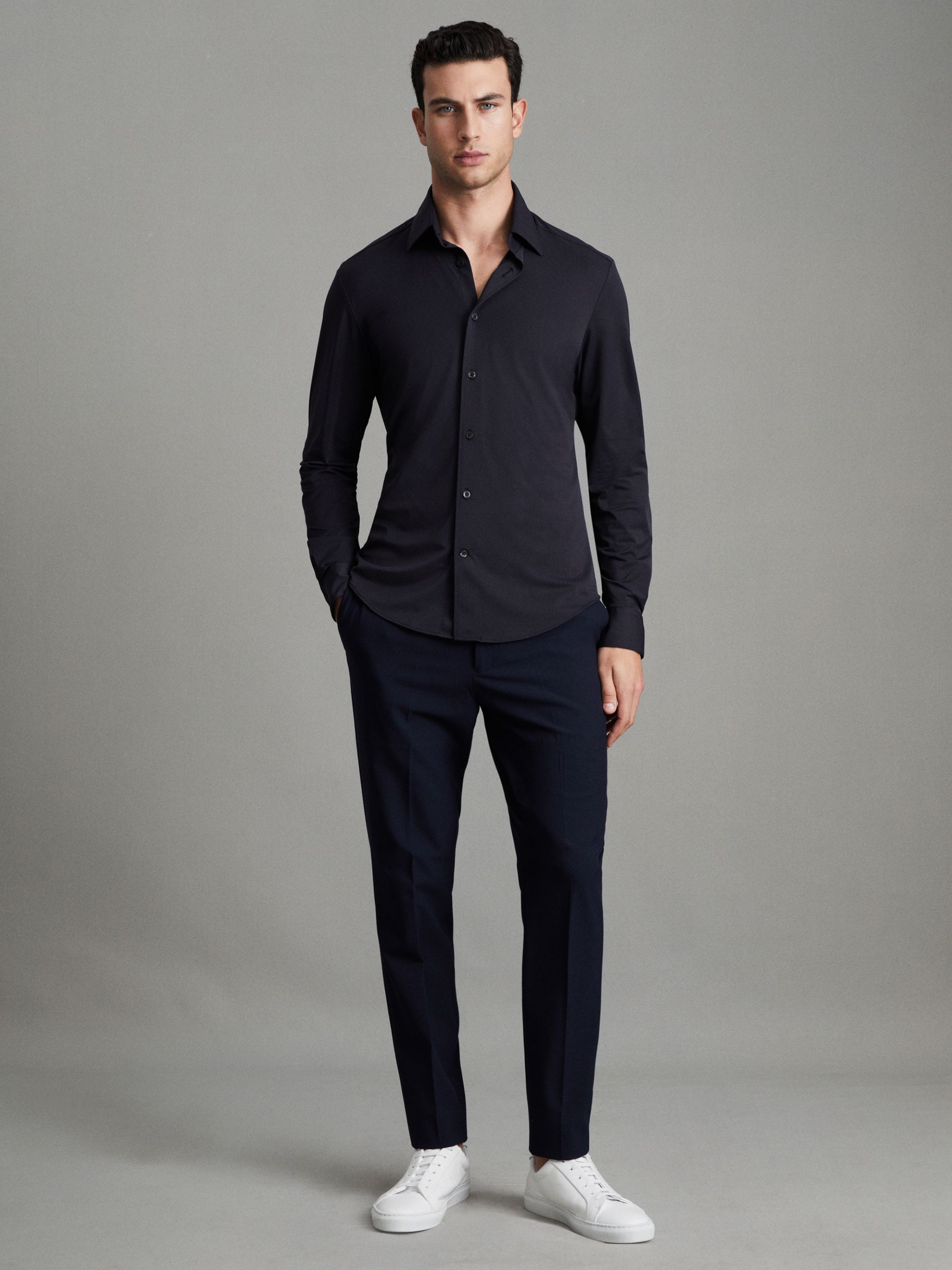 Regular Fit Button-Through Travel Shirt in Navy - Image 3 of 6