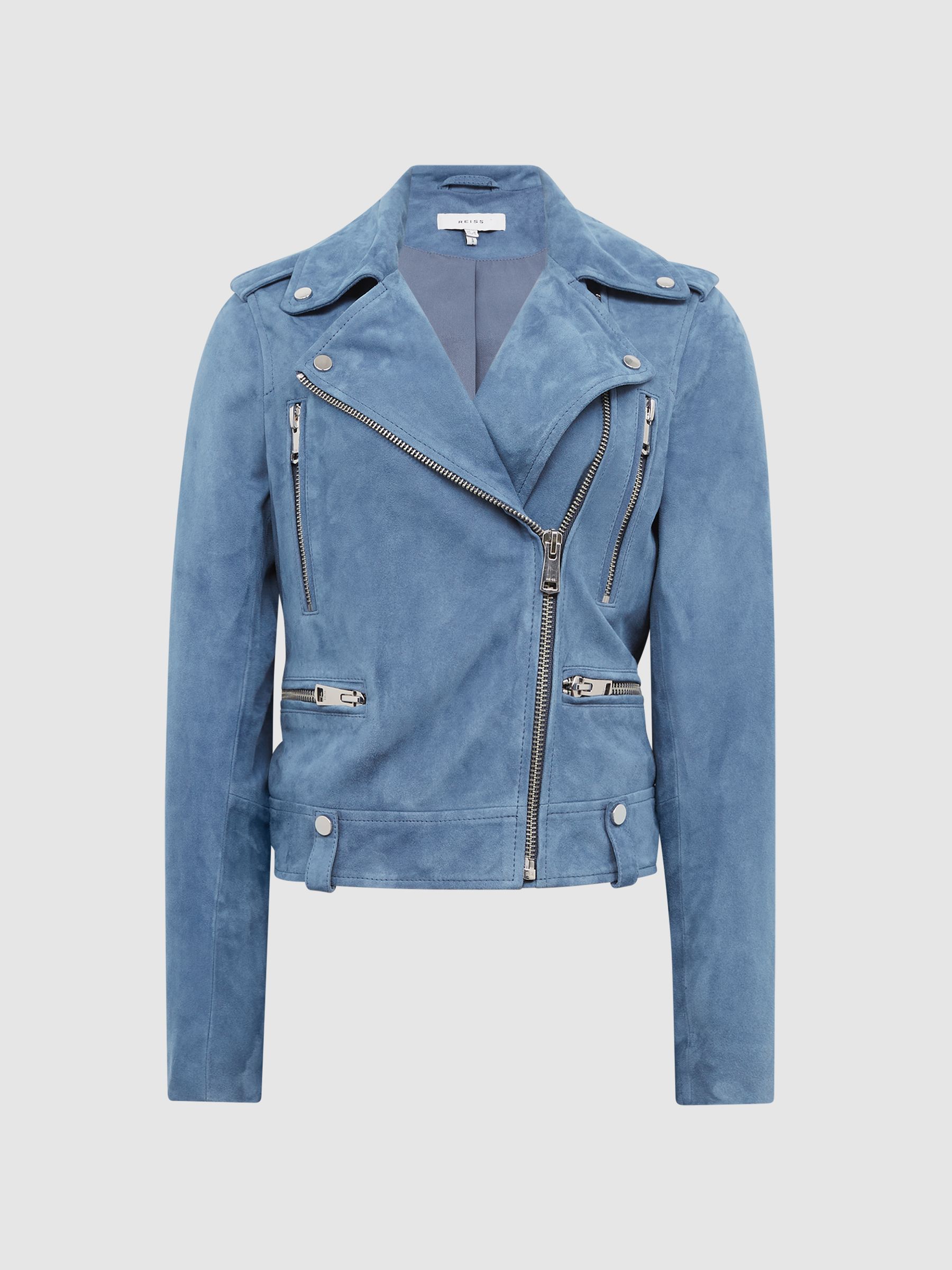 Suede Biker Jacket in Blue - Image 2 of 6