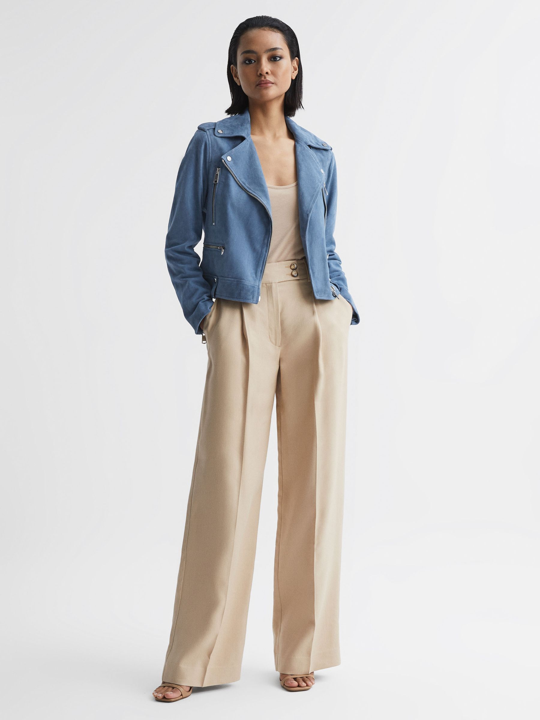 Suede Biker Jacket in Blue - Image 3 of 6