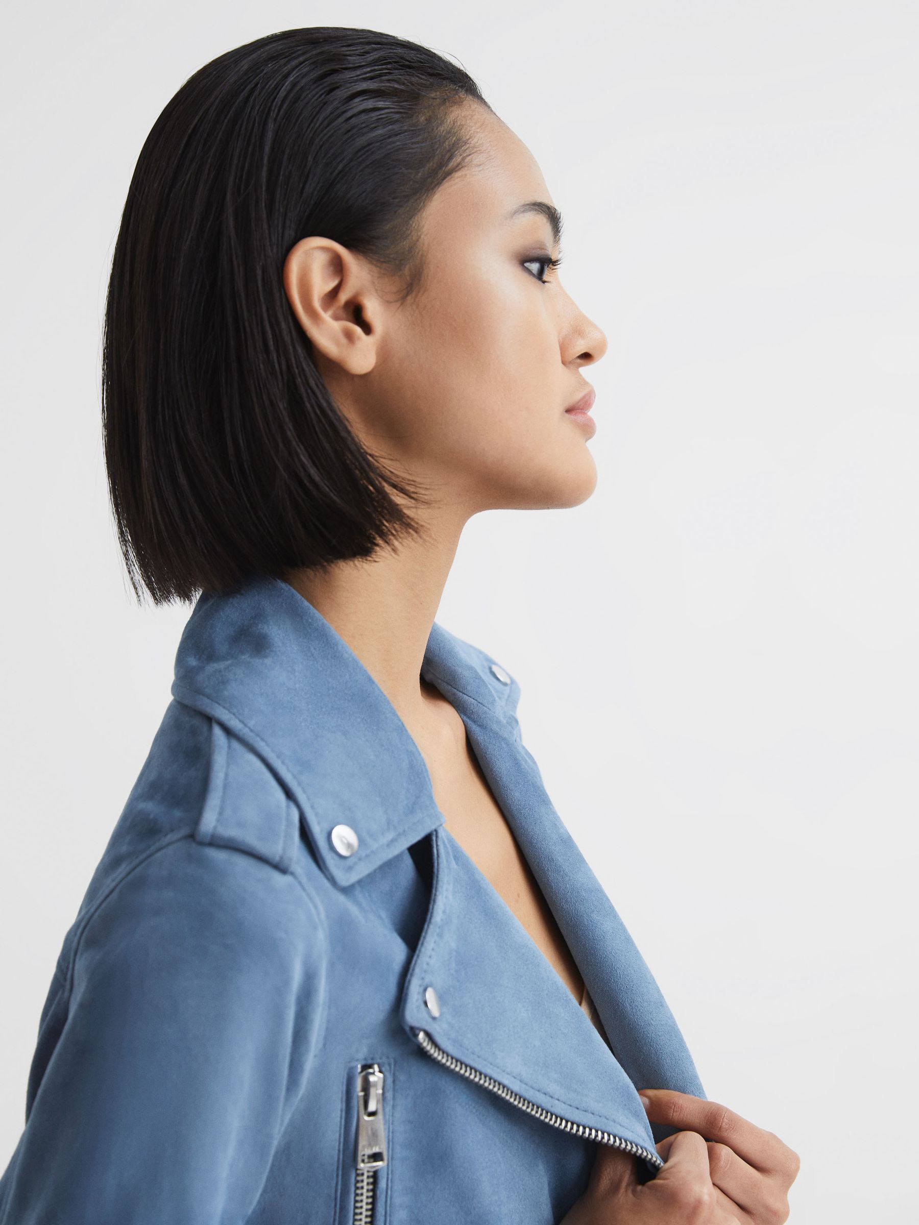 Suede Biker Jacket in Blue - Image 4 of 6