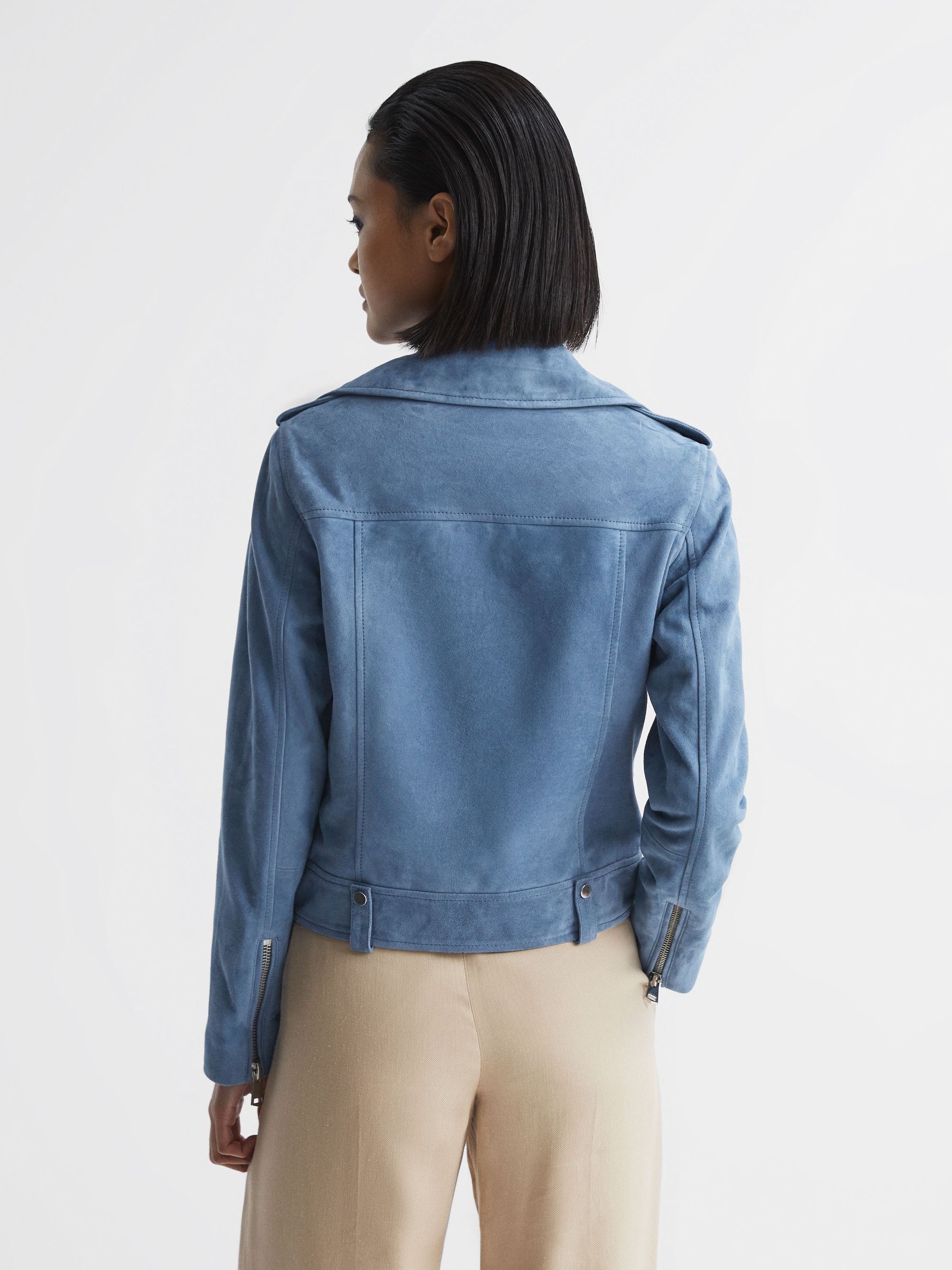 Suede Biker Jacket in Blue - Image 5 of 6