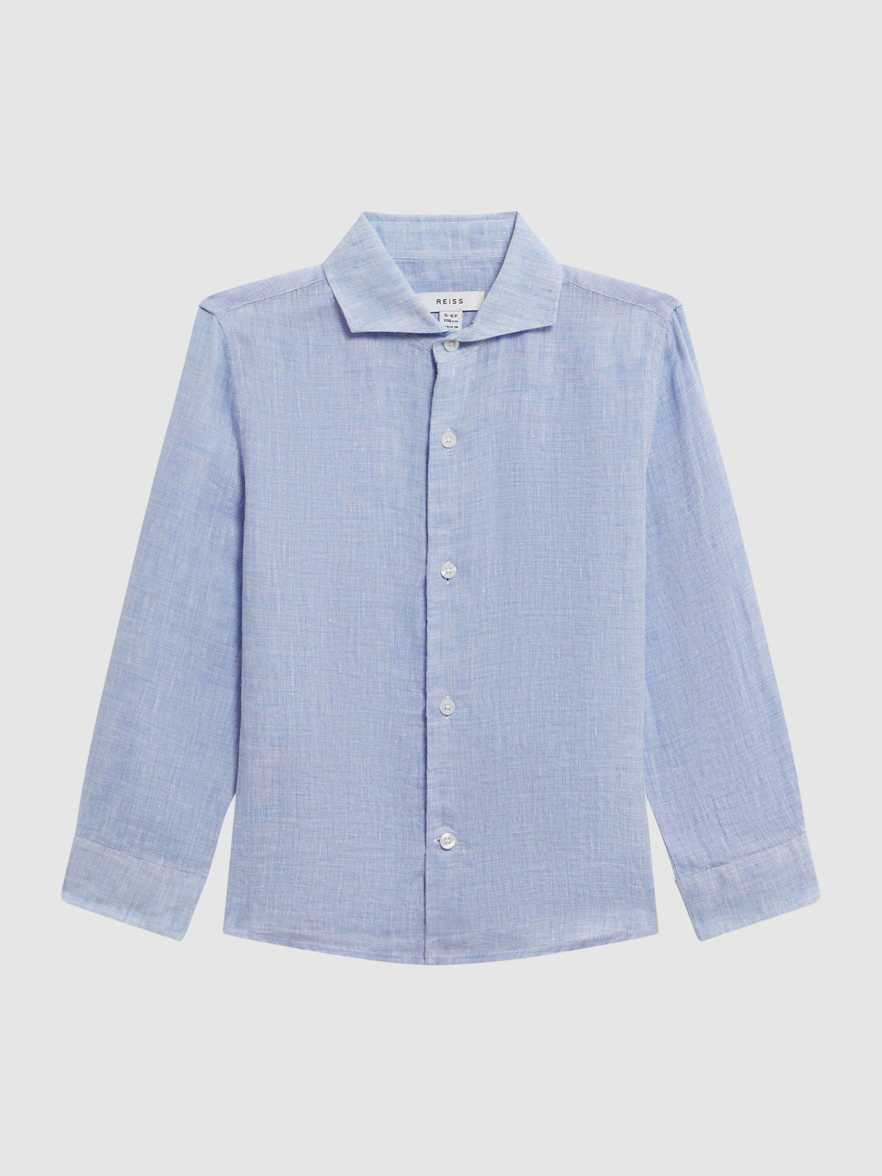 Junior Linen Cutaway Collar Shirt in Soft Blue - Image 2 of 7 Junior Linen Cutaway Collar Shirt in Soft Blue - Image 2 of 7