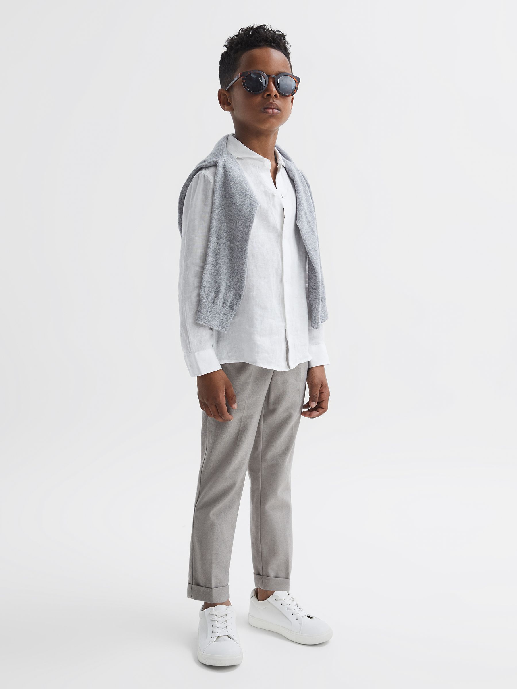 3-9 yrs Linen Cutaway Collar Shirt in White - Image 3 of 6