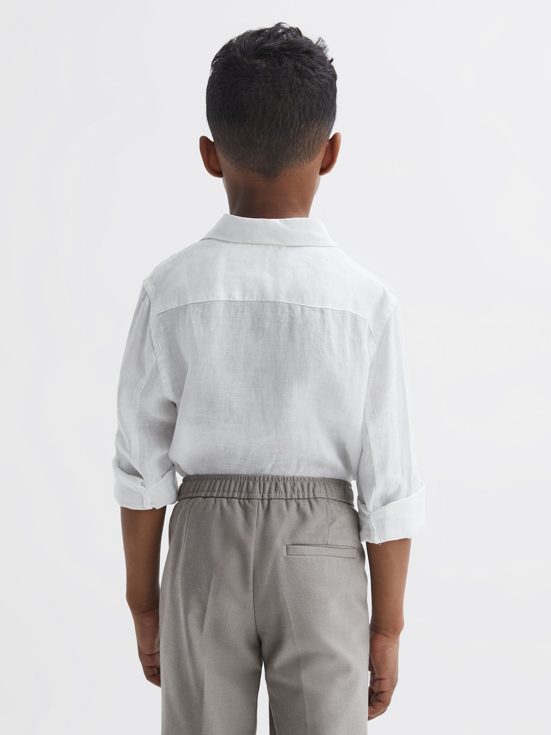 3-9 yrs Linen Cutaway Collar Shirt in White - Image 5 of 6