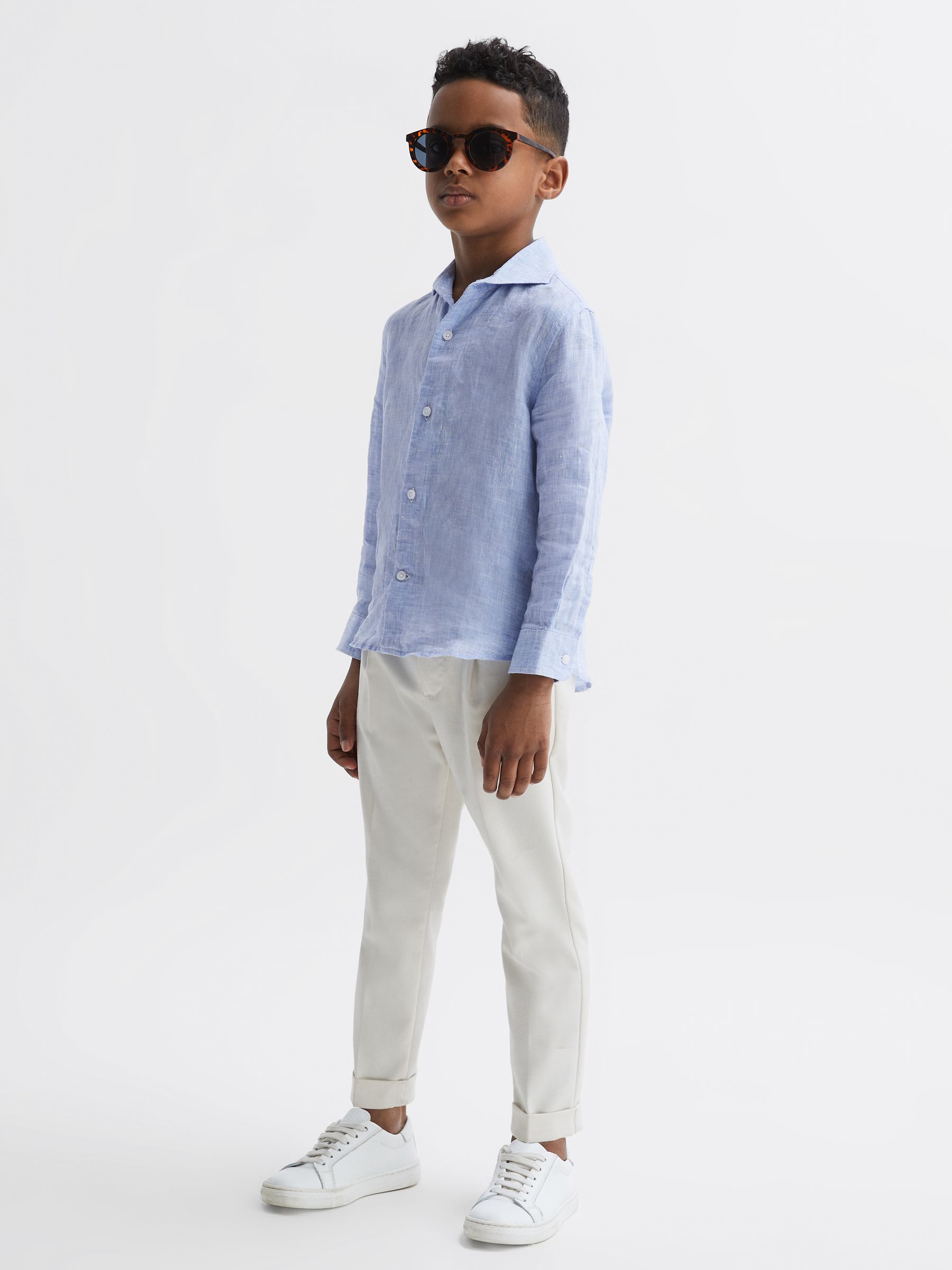 Linen Cutaway Collar Shirt in Soft Blue - Image 1 of 7