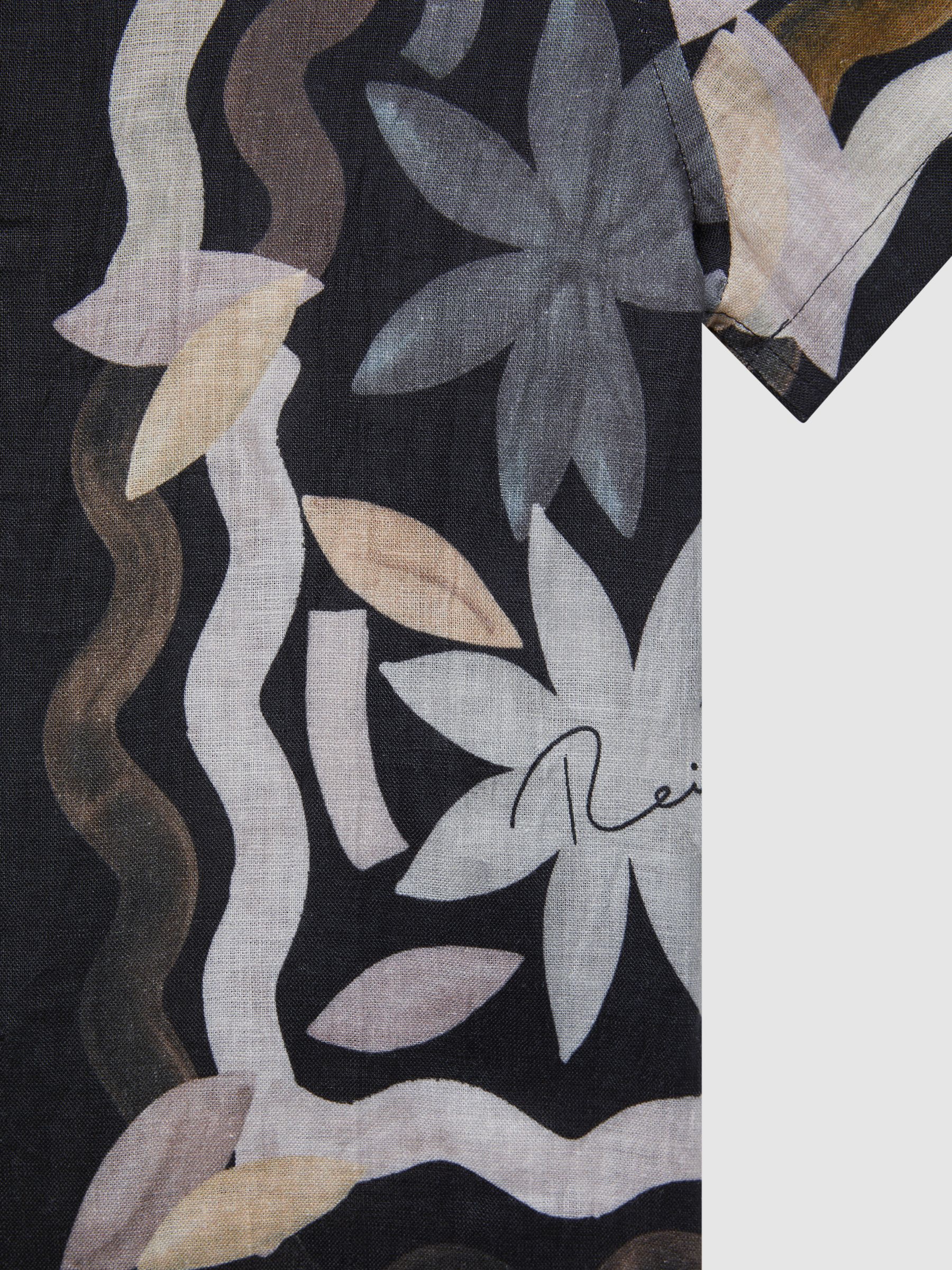 Junior Linen Floral Cuban Collar Shirt in Black - Image 6 of 6