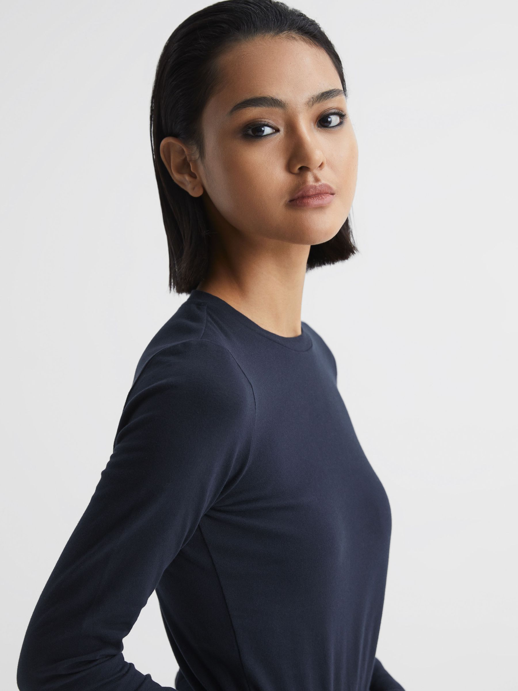 Long Sleeve Crew Neck Top in Navy - Image 4 of 6