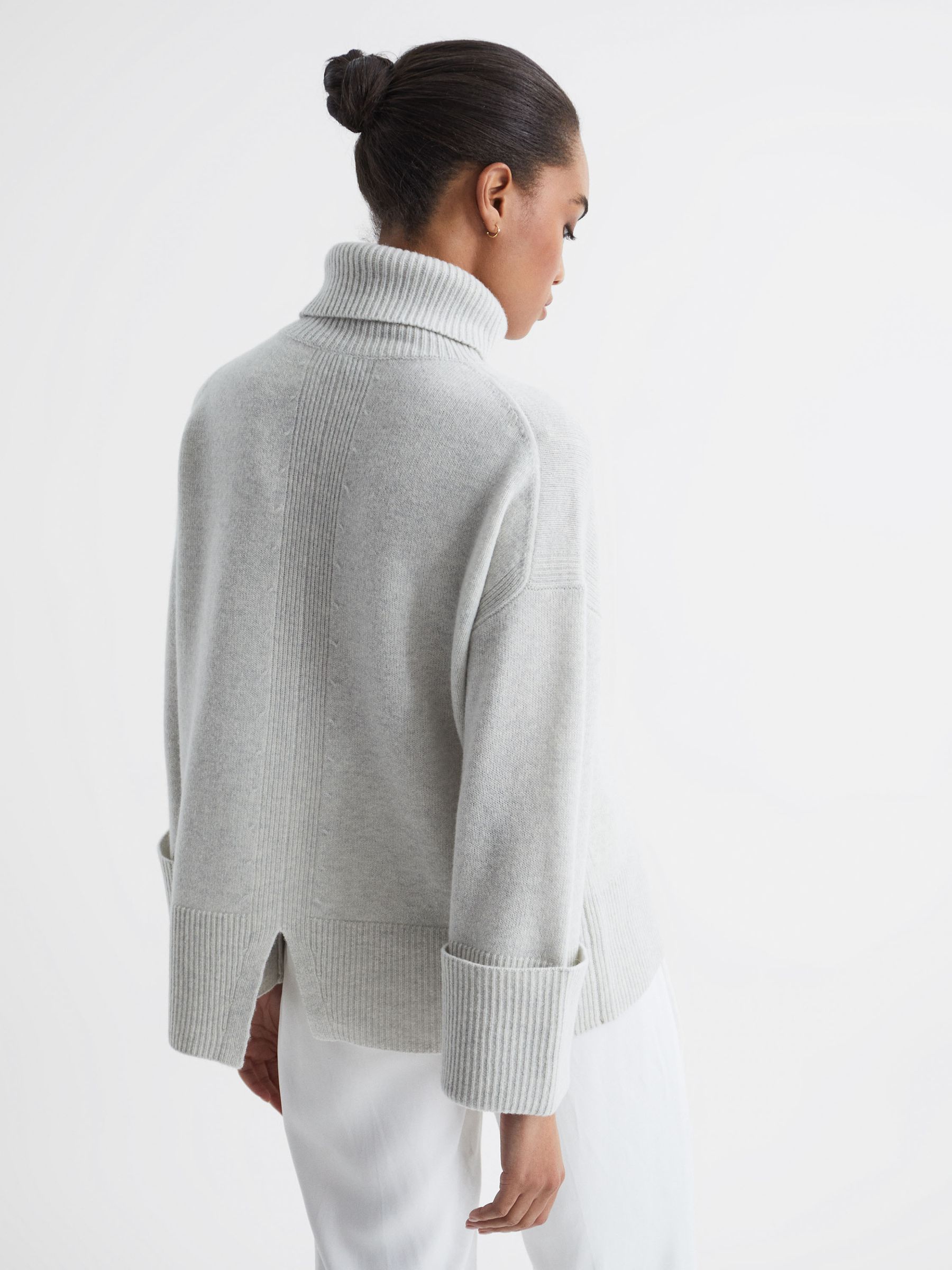 Wool-Cashmere Roll Neck Jumper in Grey Marl - Image 5 of 6