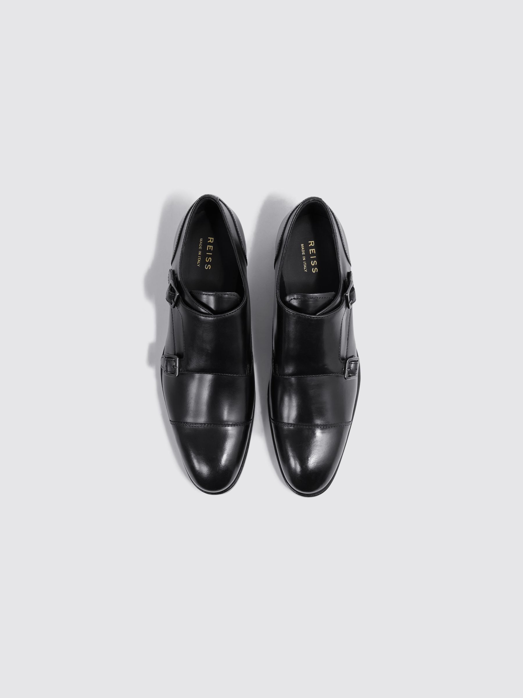 Leather Monk Strap Shoes in Black/Gunmetal - Image 4 of 6