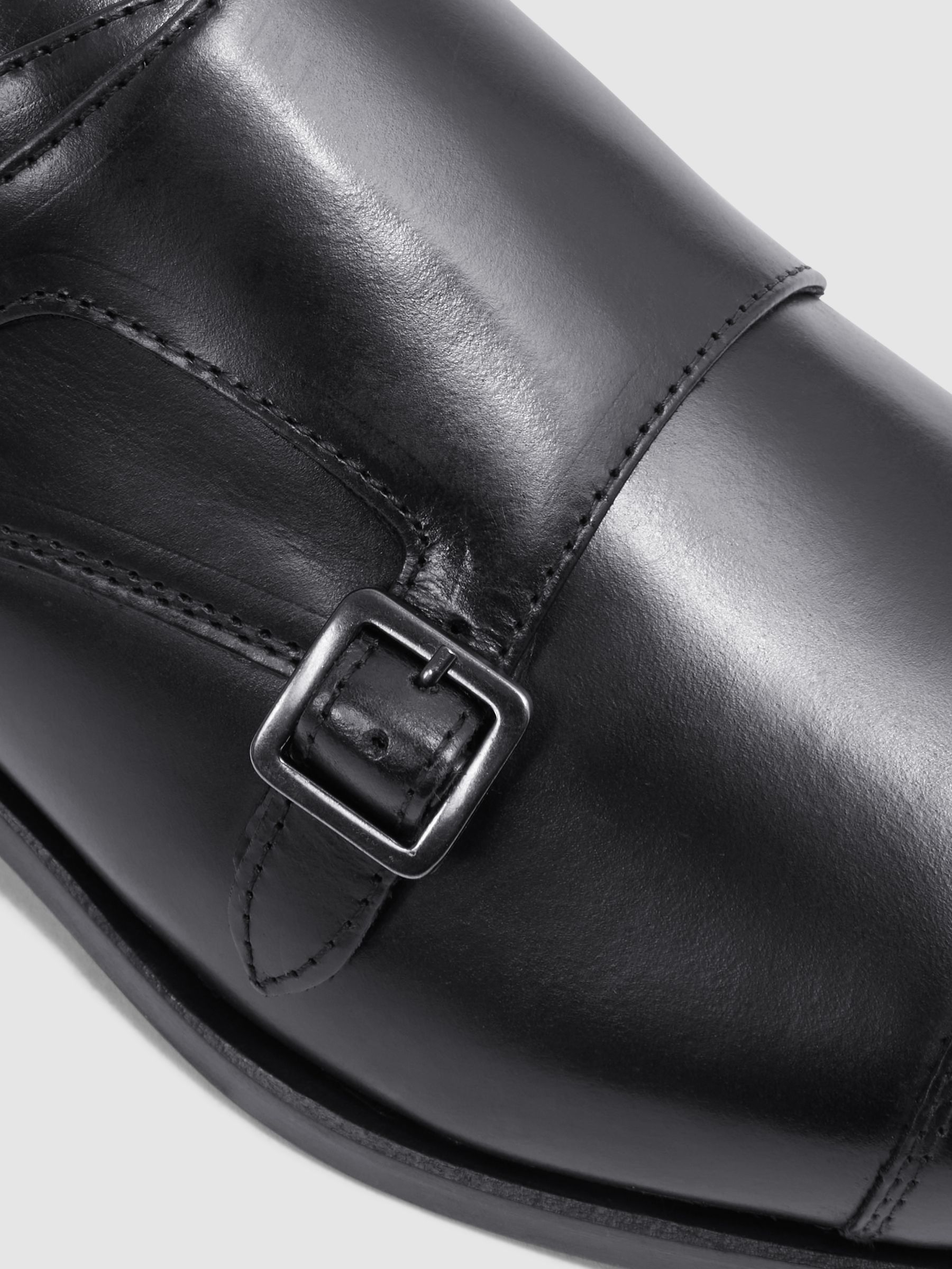 Leather Monk Strap Shoes in Black/Gunmetal - Image 6 of 6