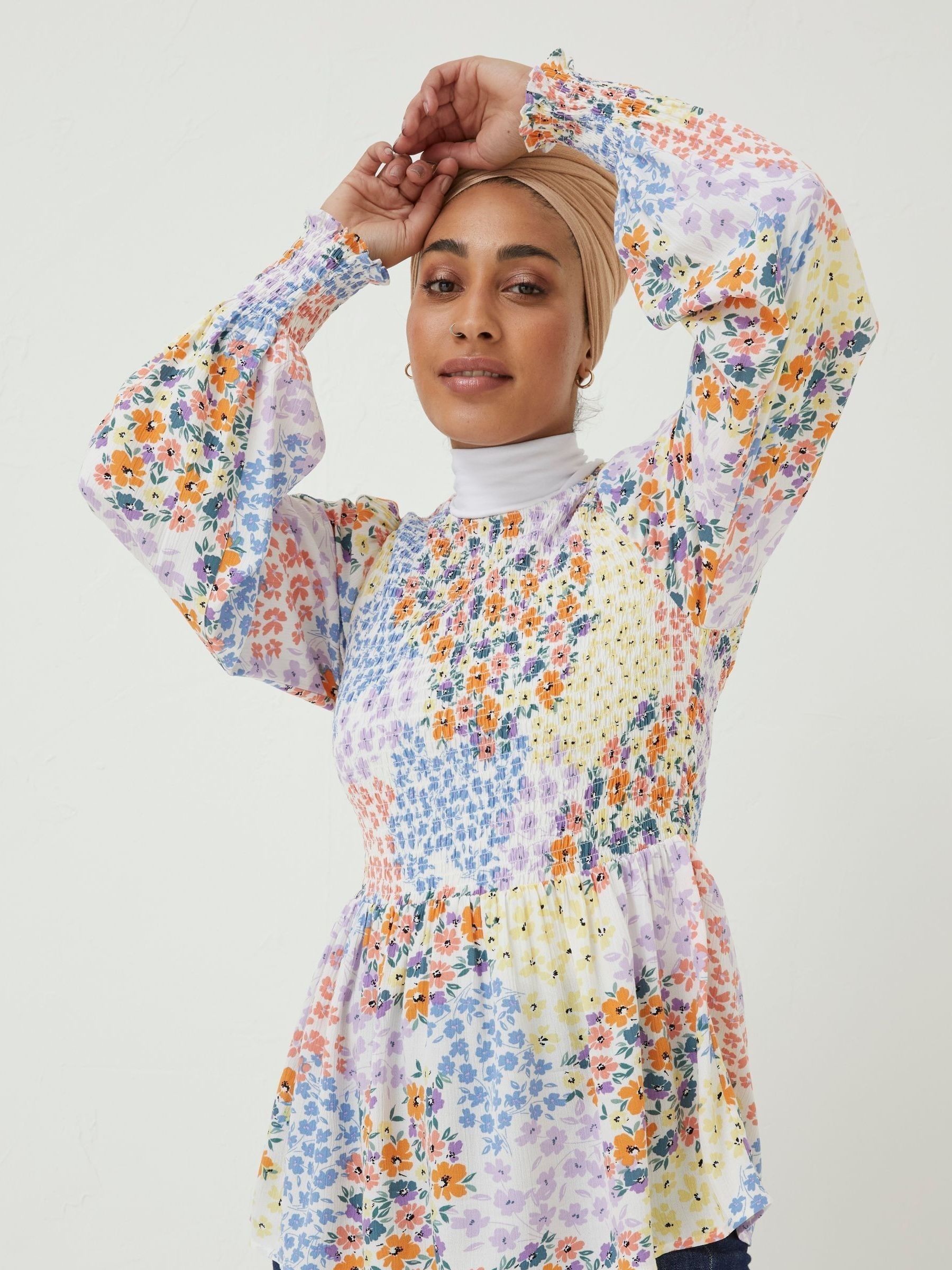 Natural Fran Meadow Patch Shirred Top - Image 1 of 5