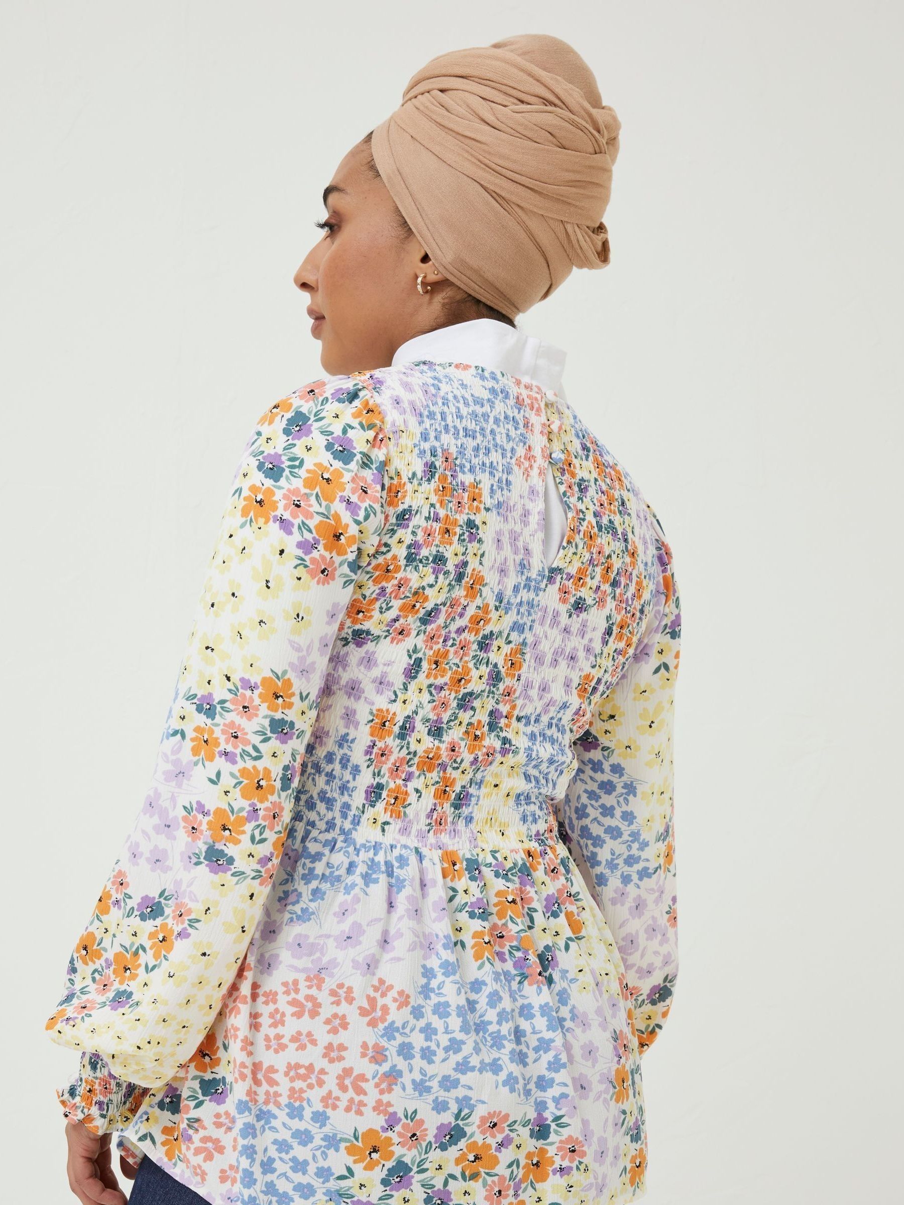 Natural Fran Meadow Patch Shirred Top - Image 2 of 5