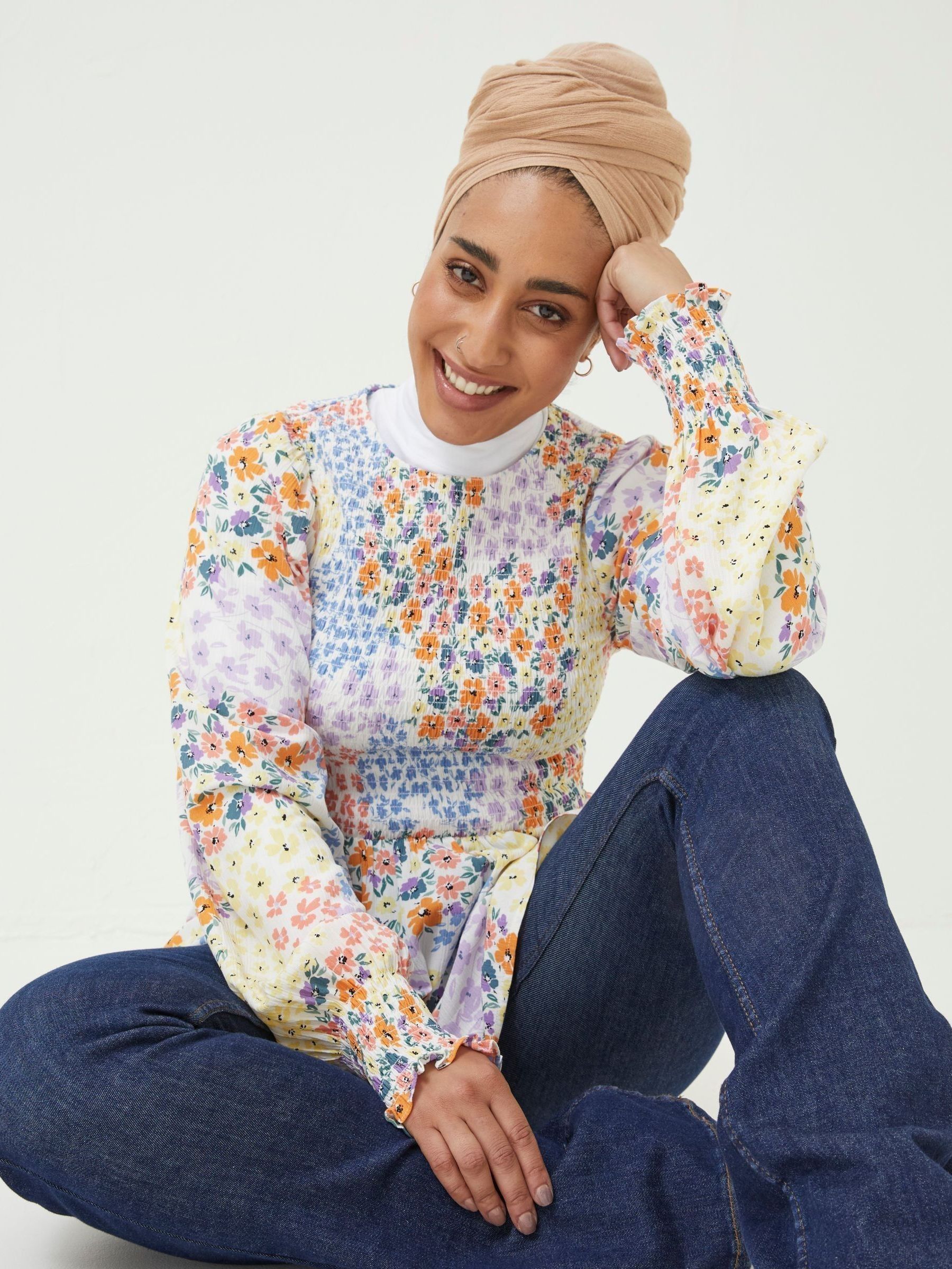 Natural Fran Meadow Patch Shirred Top - Image 3 of 5