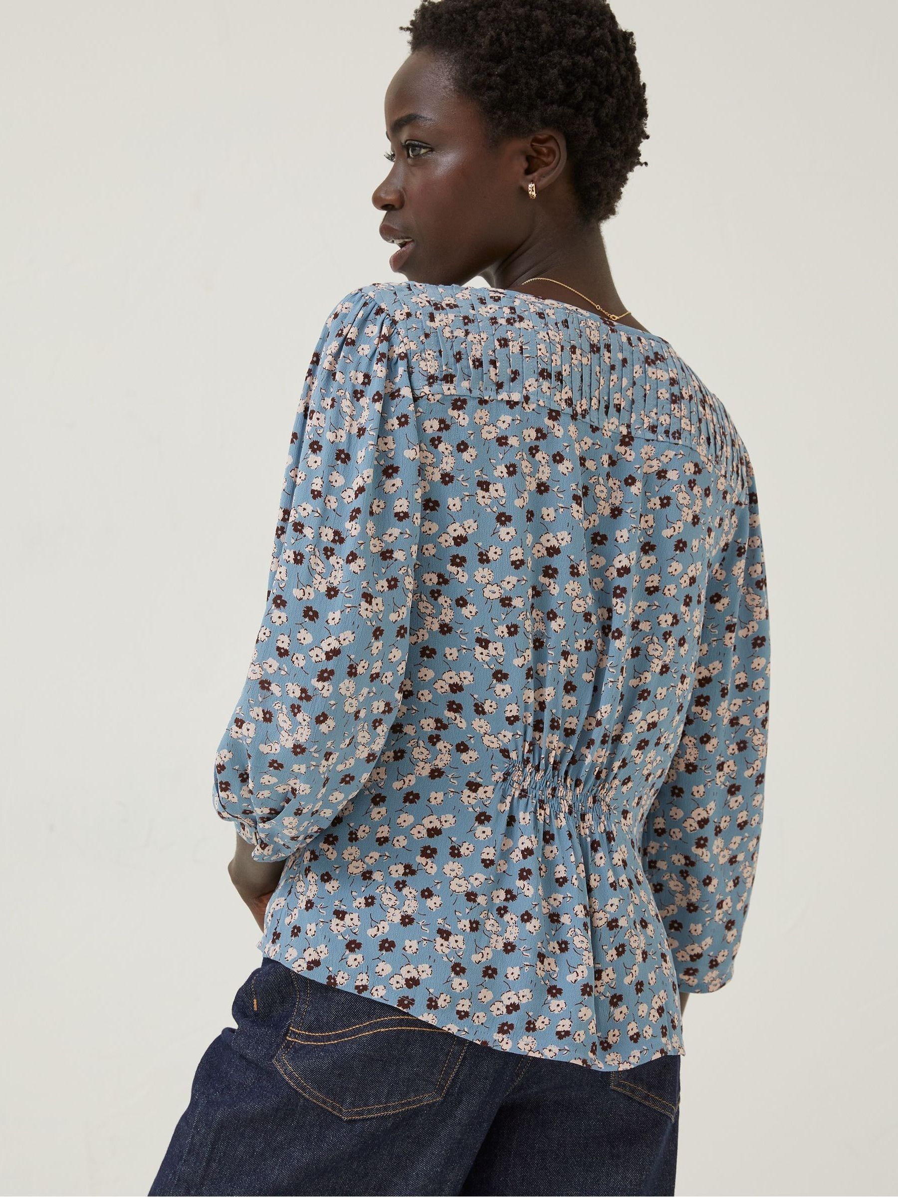 Blue Beatrice Tonal Floral Blouse - Image 2 of 5 Blue Beatrice Tonal Floral Blouse - Image 2 of 5