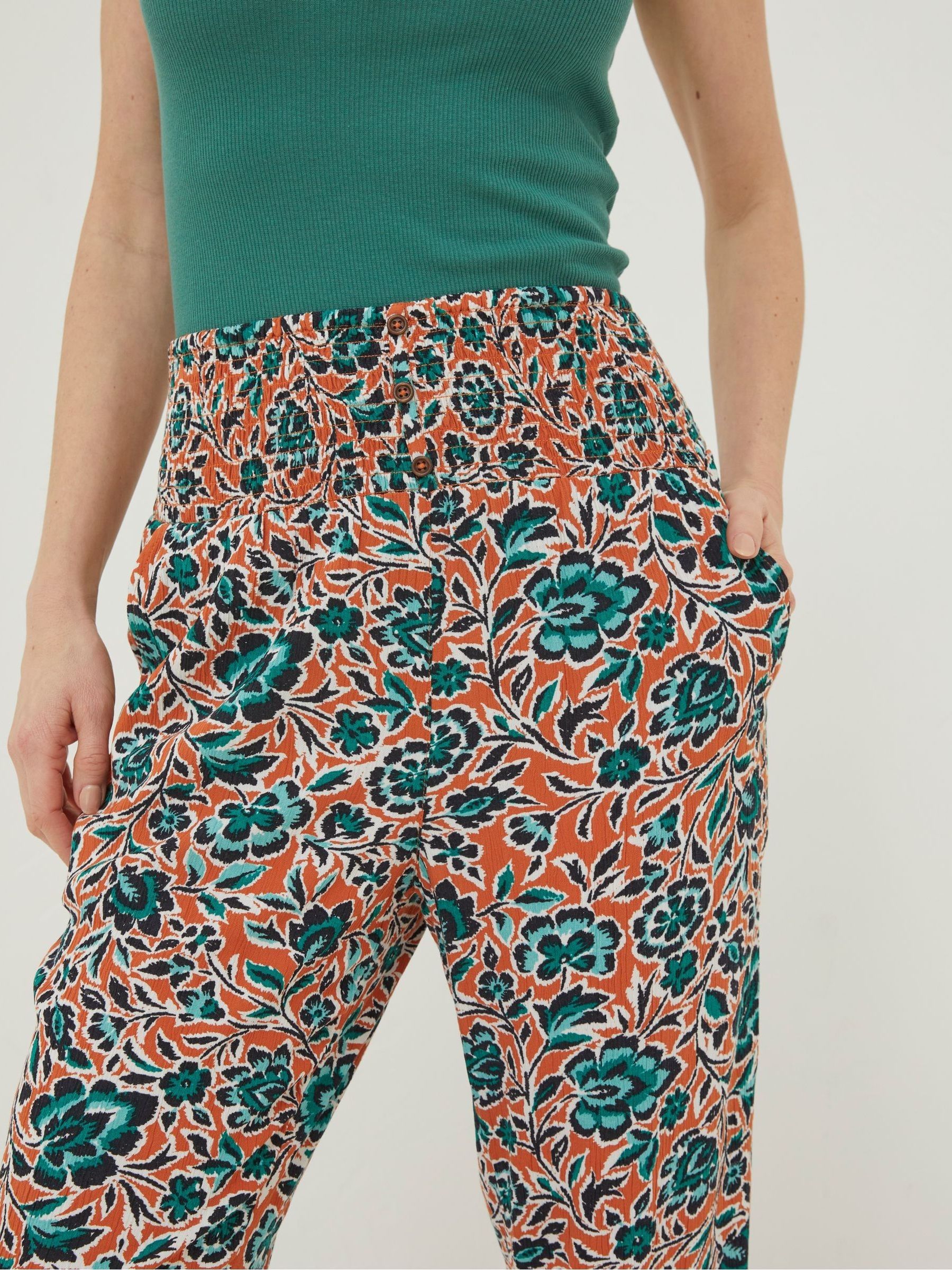 Orange Shirred Cuffed Sketched Trousers - Image 3 of 4