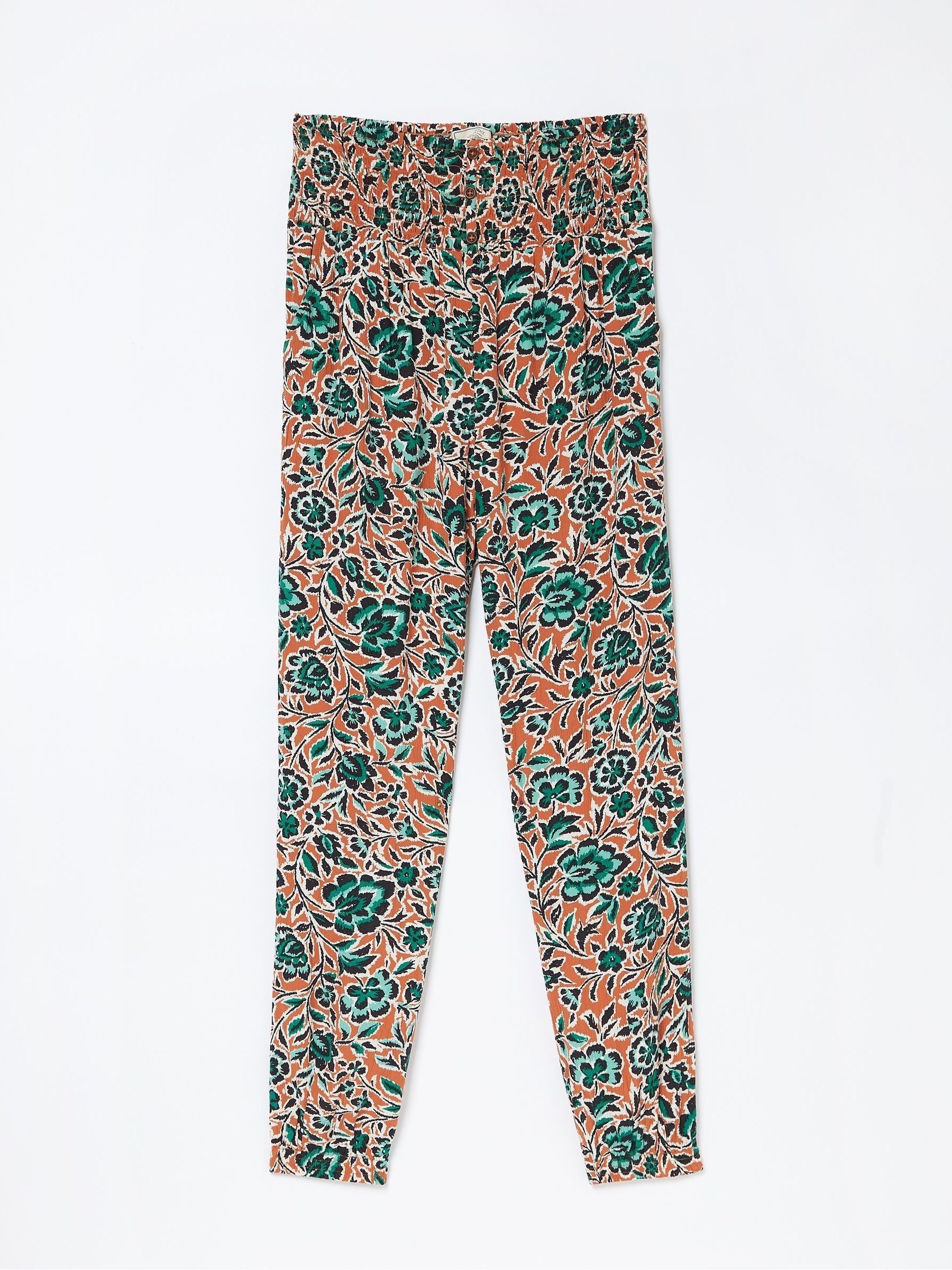 Orange Shirred Cuffed Sketched Trousers - Image 4 of 4