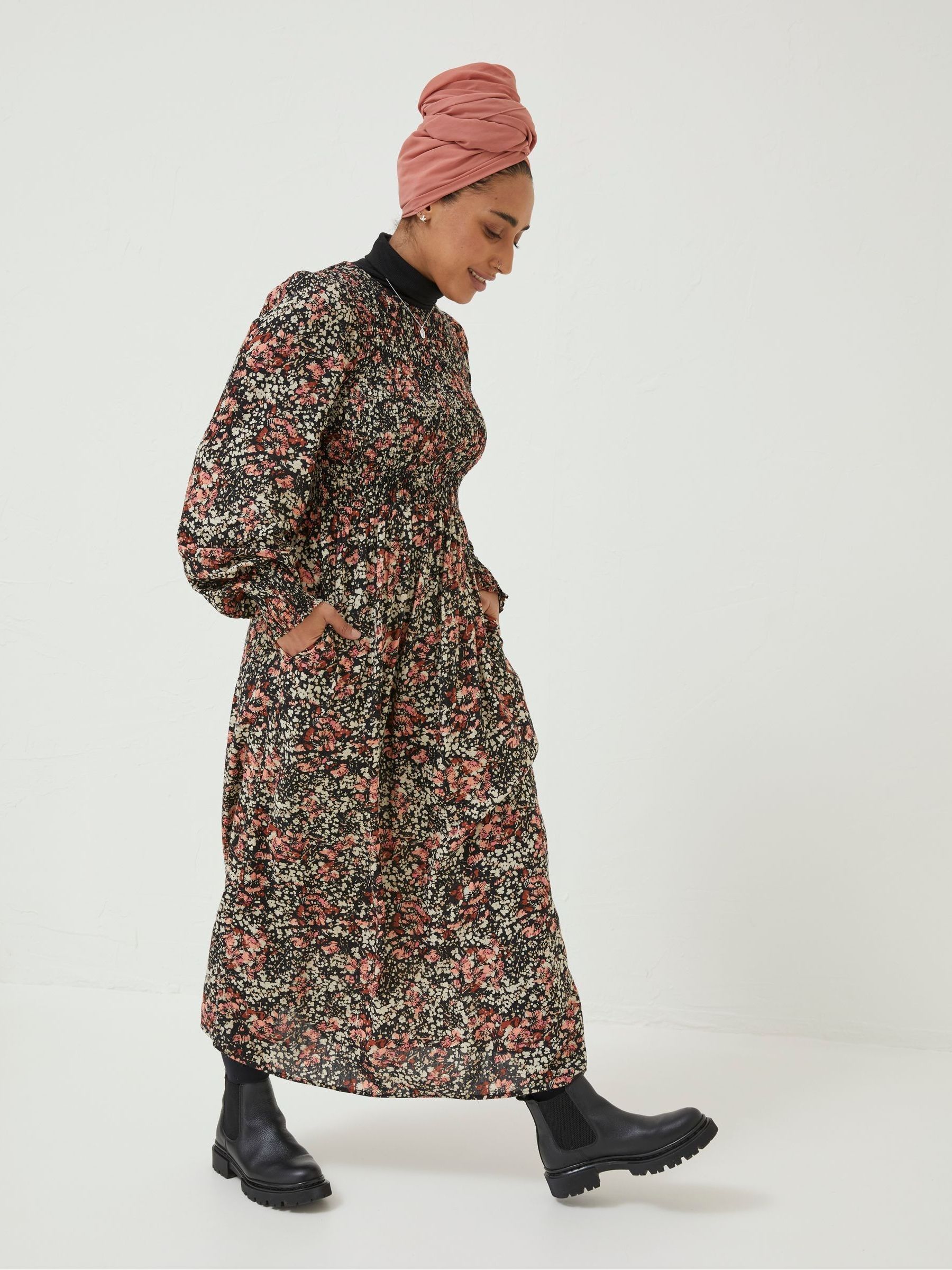 Black Fern Blush Floral Midi Dress - Image 3 of 6