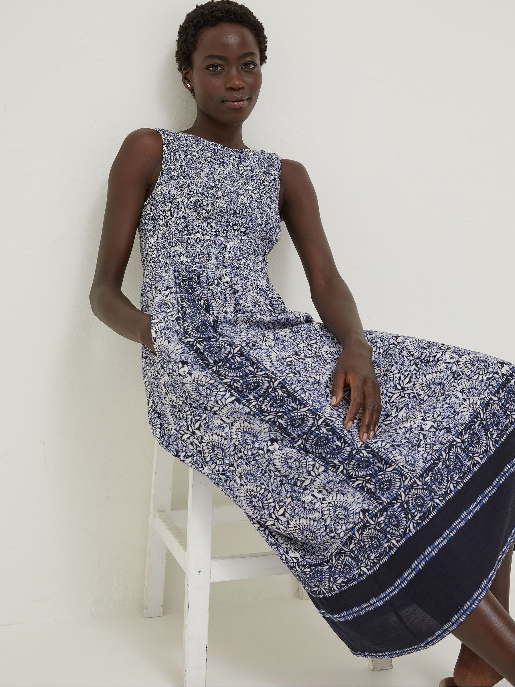 Blue Anna Batik Midi Dress - Image 1 of 6