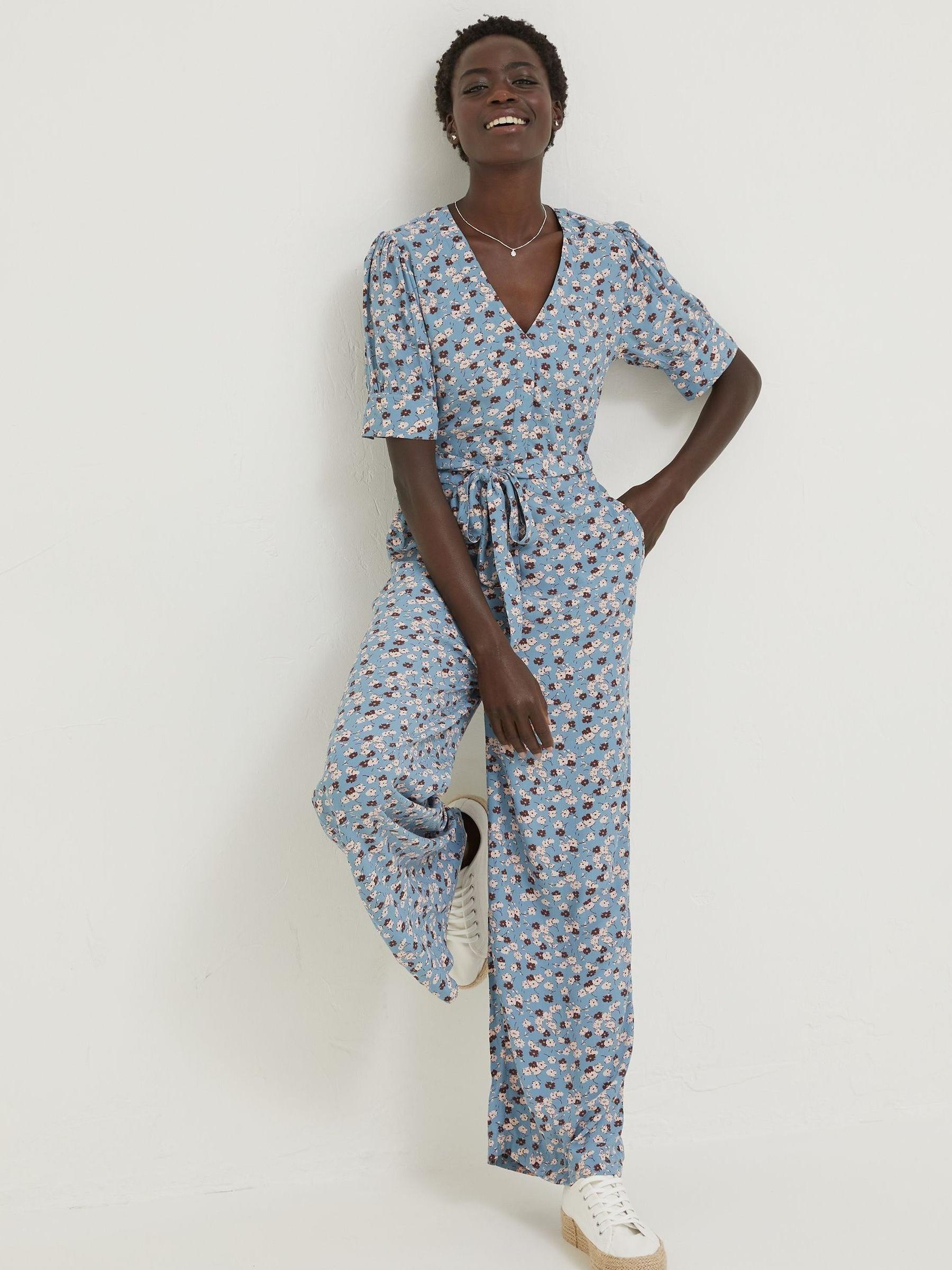 Blue Lena Tonal Floral Jumpsuit - Image 1 of 5