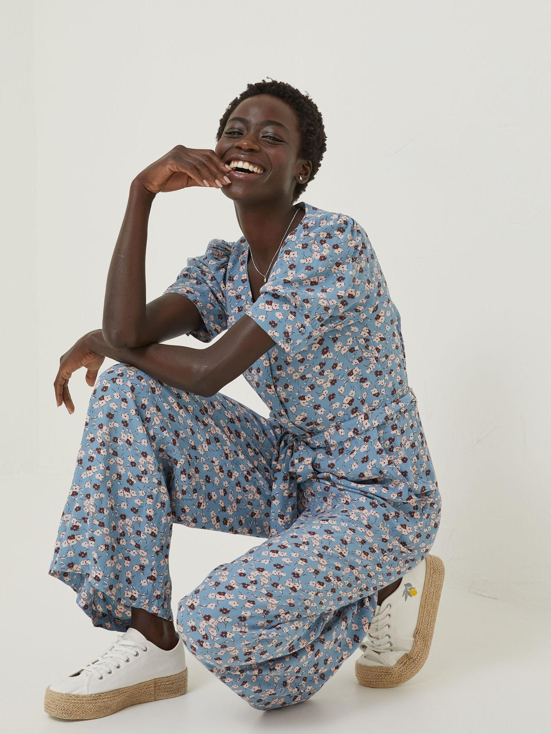 Blue Lena Tonal Floral Jumpsuit - Image 3 of 5