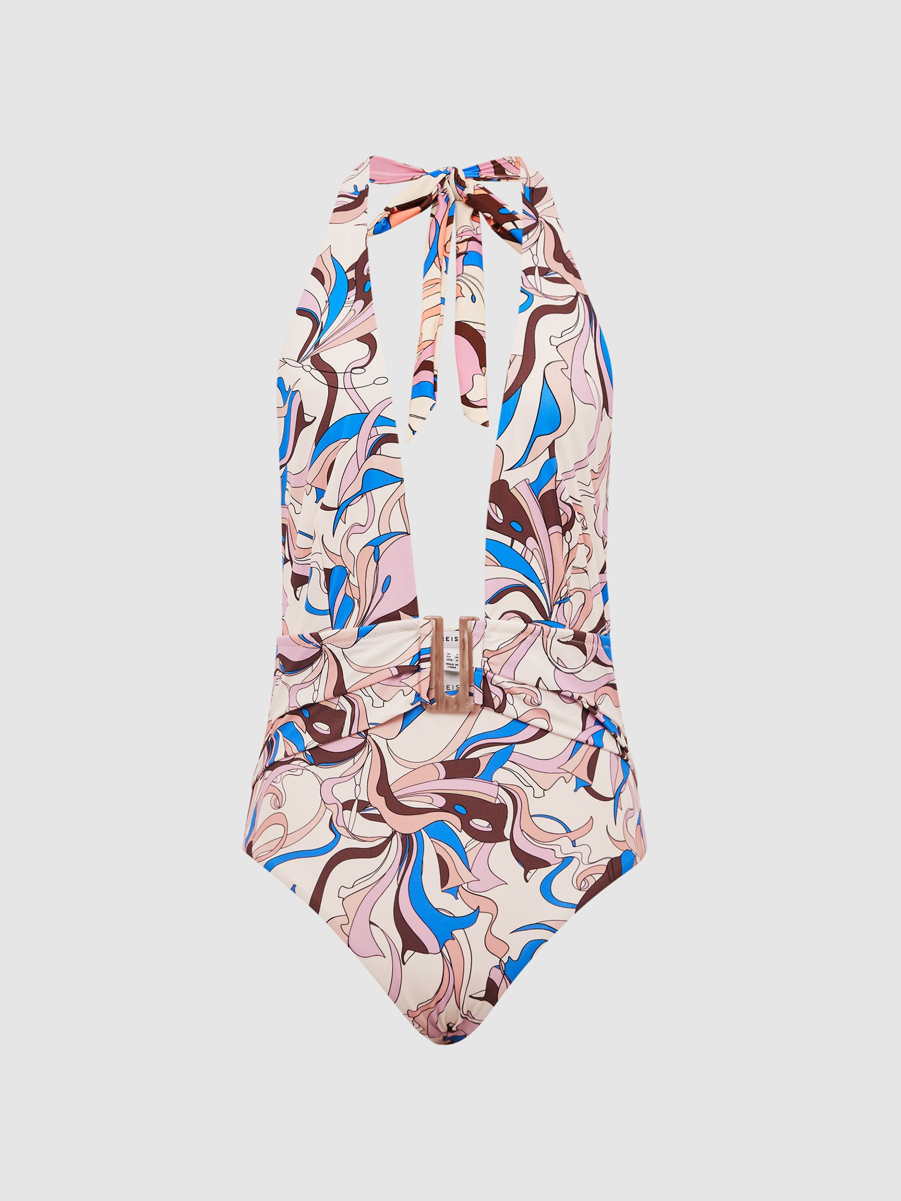 Plunge Neck Abstract Print Swimsuit in Multi - Image 2 of 6