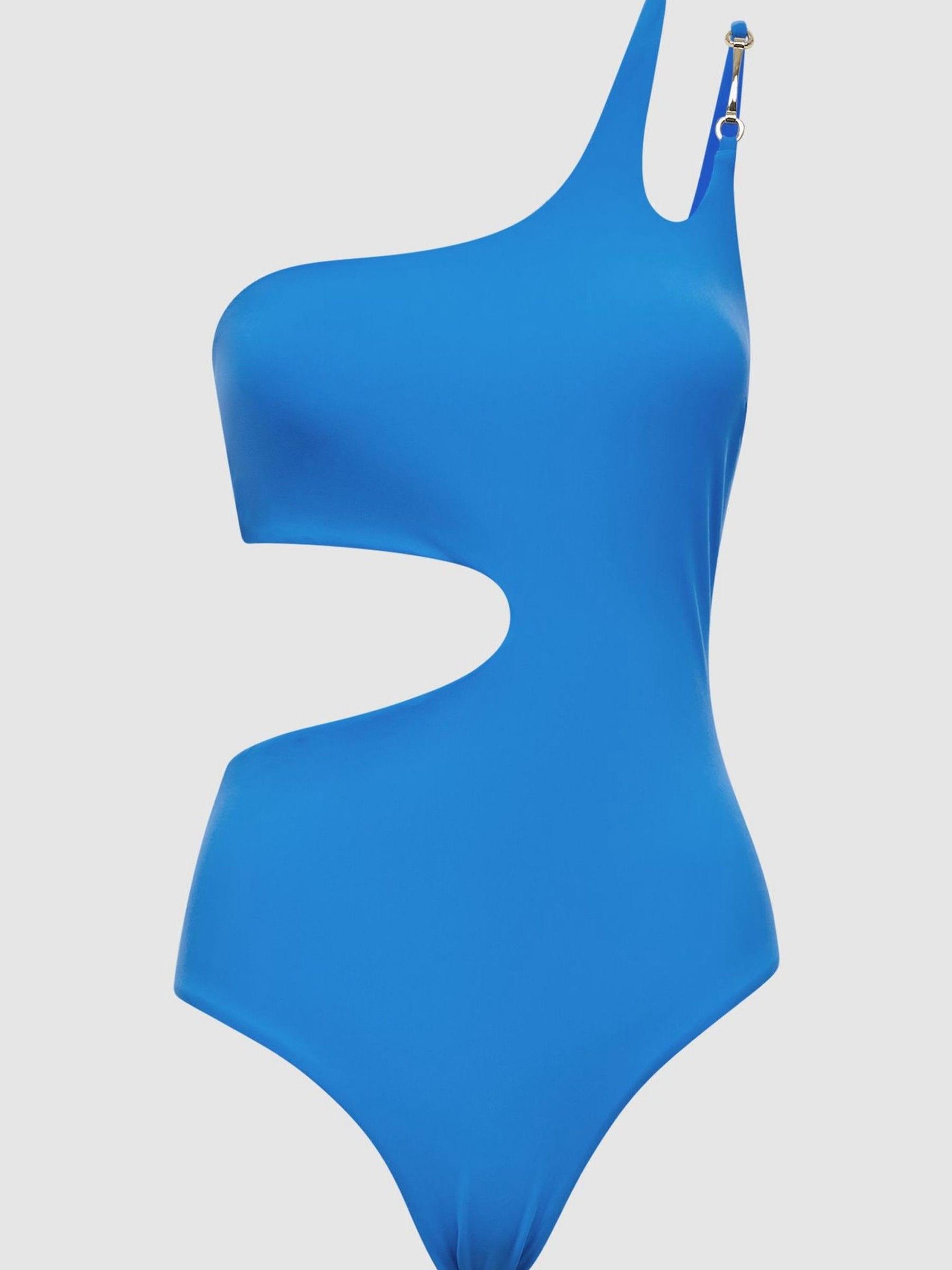 One Shoulder Cut-Out Swimsuit in Blue - Image 2 of 7