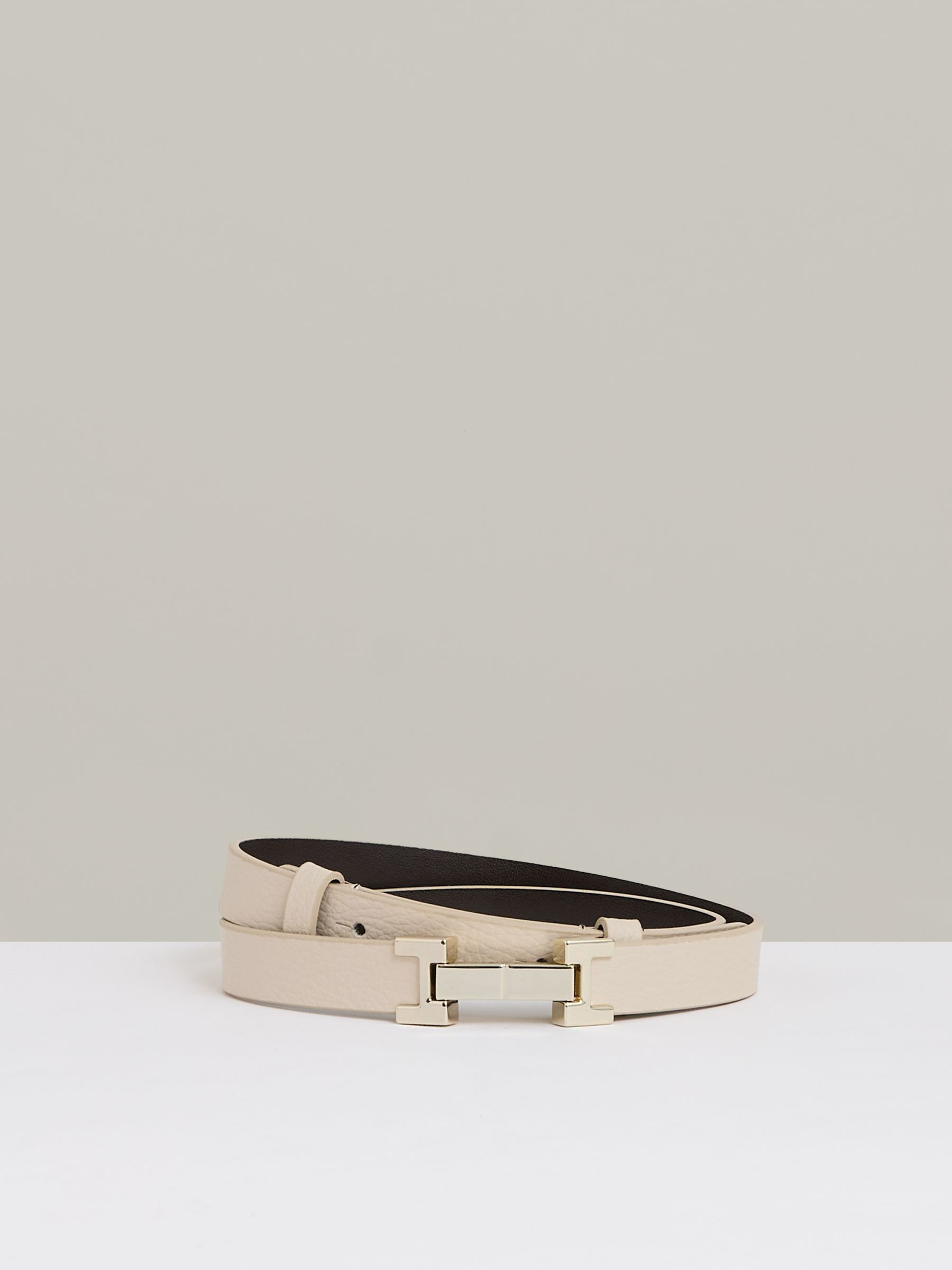Leather Square Hinge Belt in Stone - Image 1 of 4