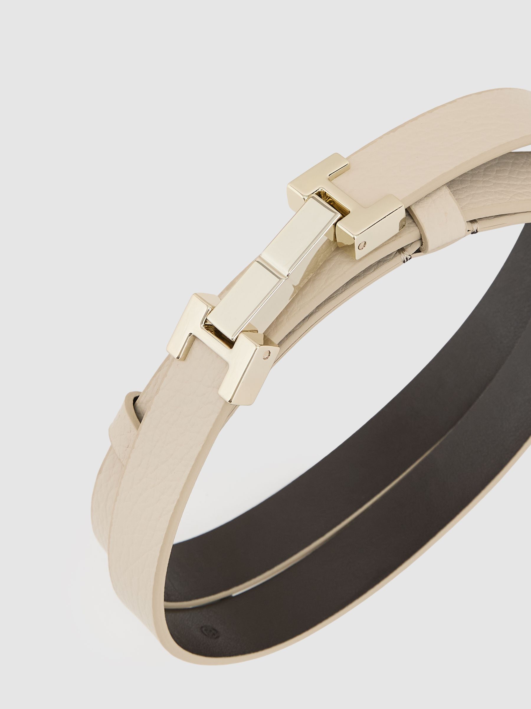 Leather Square Hinge Belt in Stone - Image 4 of 4