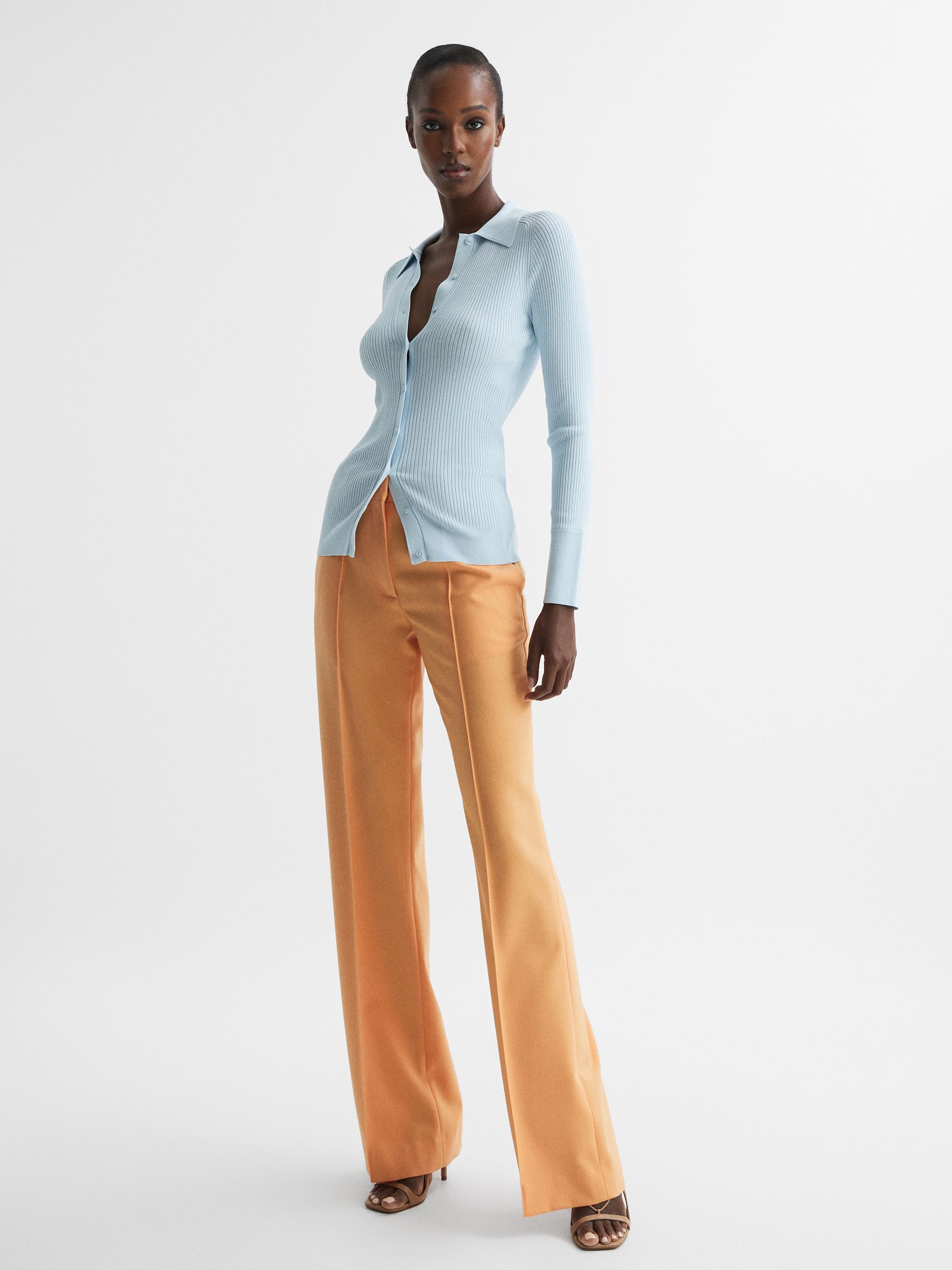 Ribbed Button Through Shirt in Light Blue - Image 3 of 7