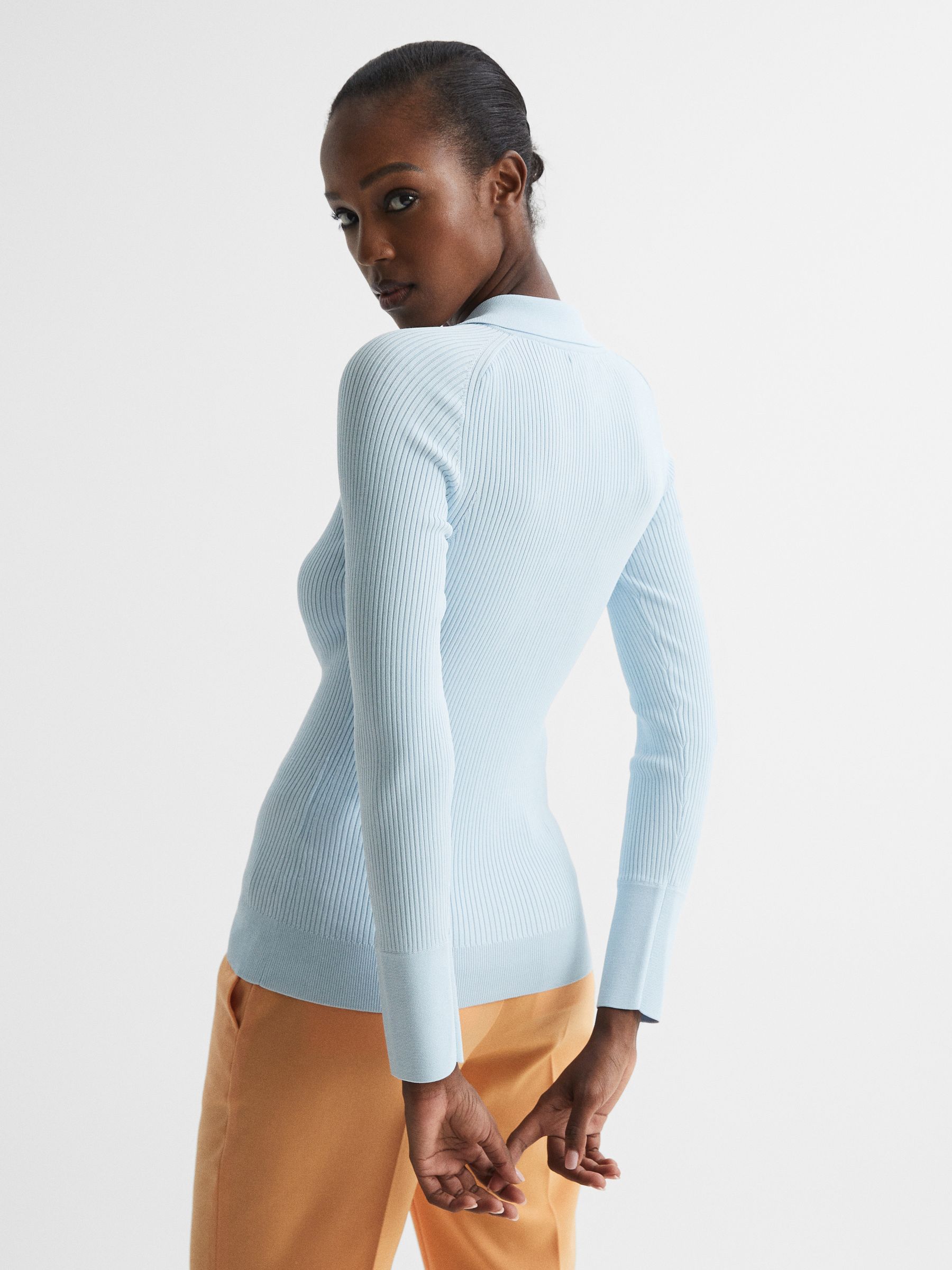 Ribbed Button Through Shirt in Light Blue - Image 5 of 7