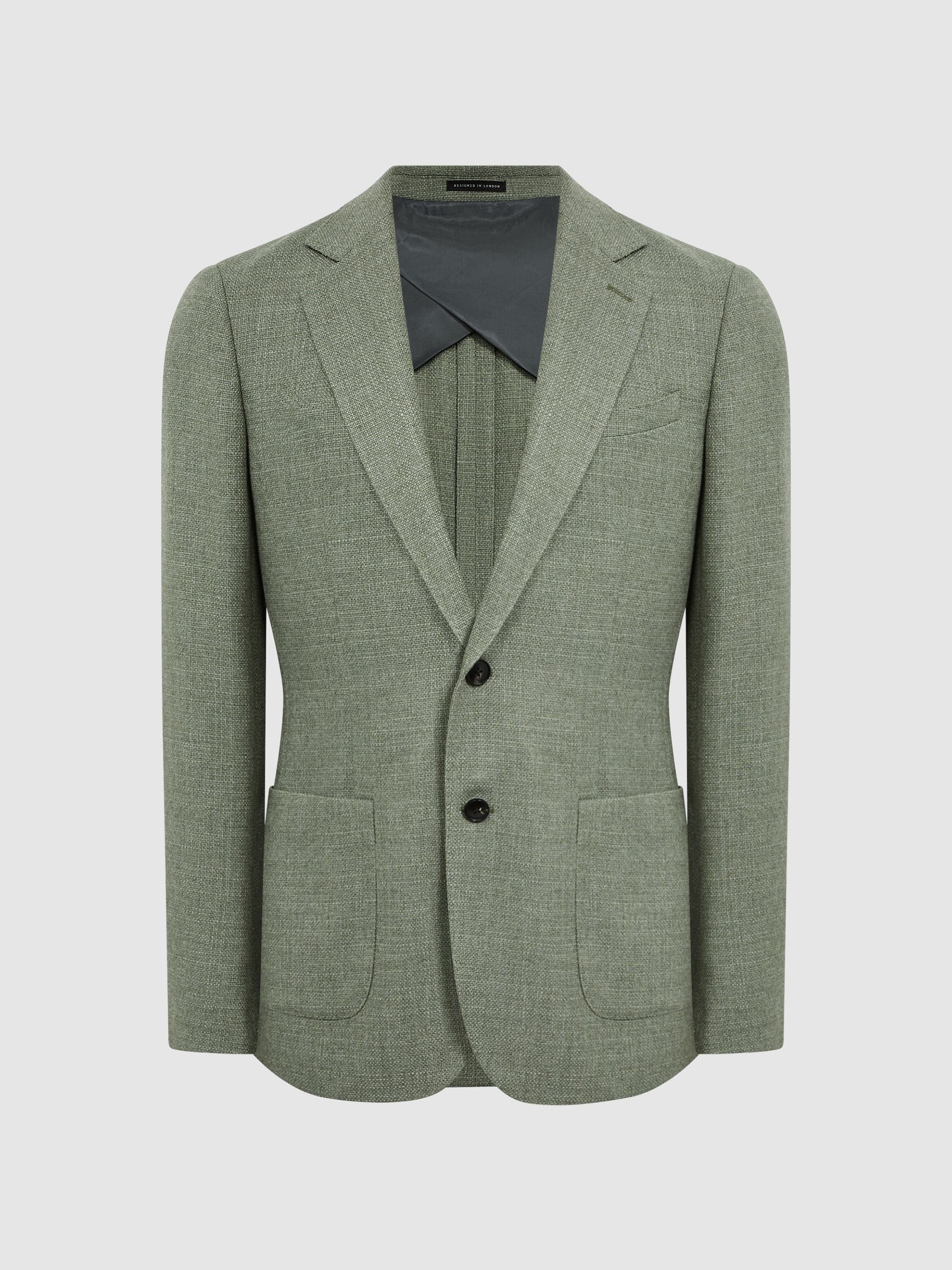 Slim Fit Textured Wool Blend Blazer in Sage - Image 2 of 9