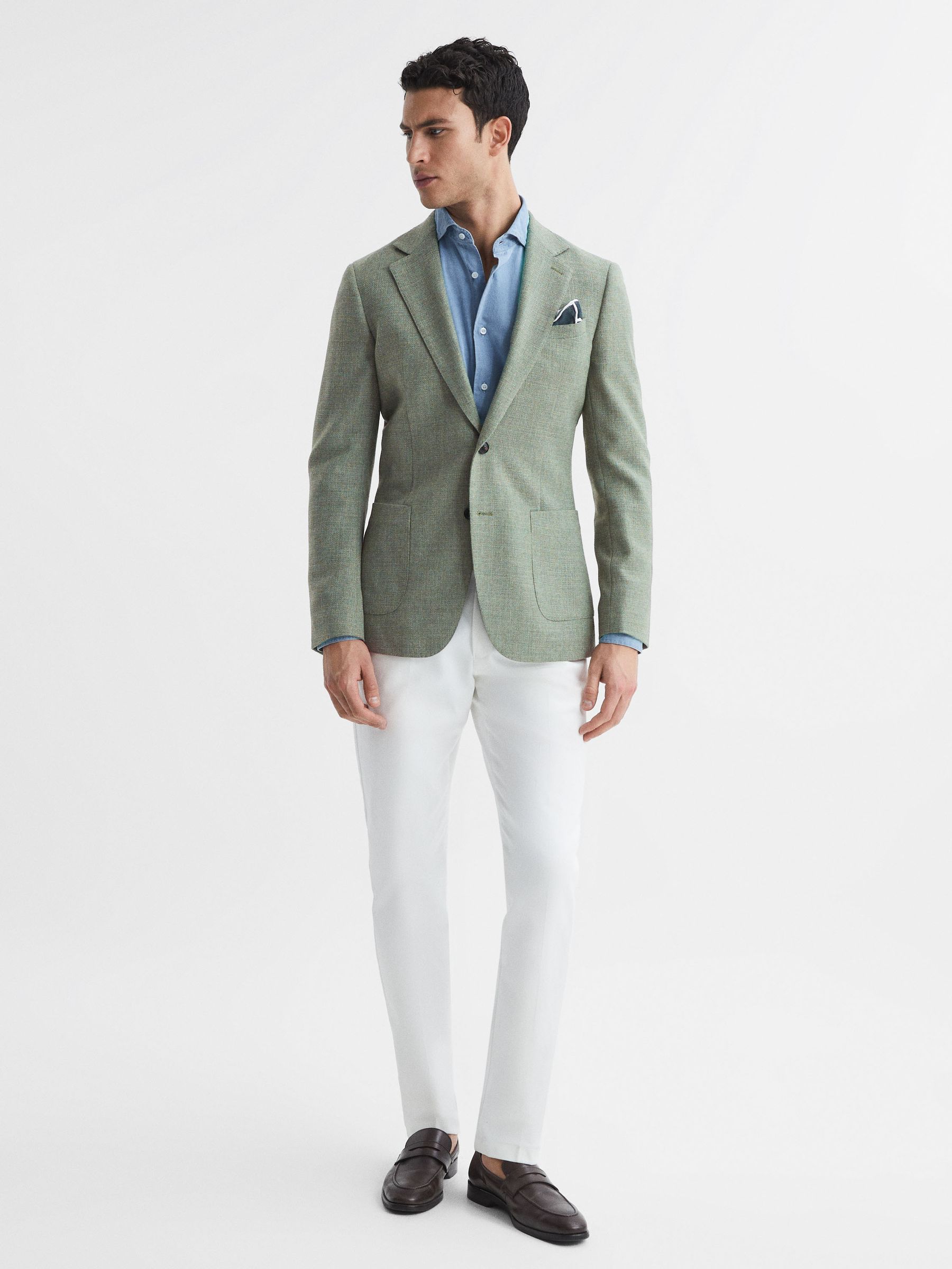 Slim Fit Textured Wool Blend Blazer in Sage - Image 3 of 9