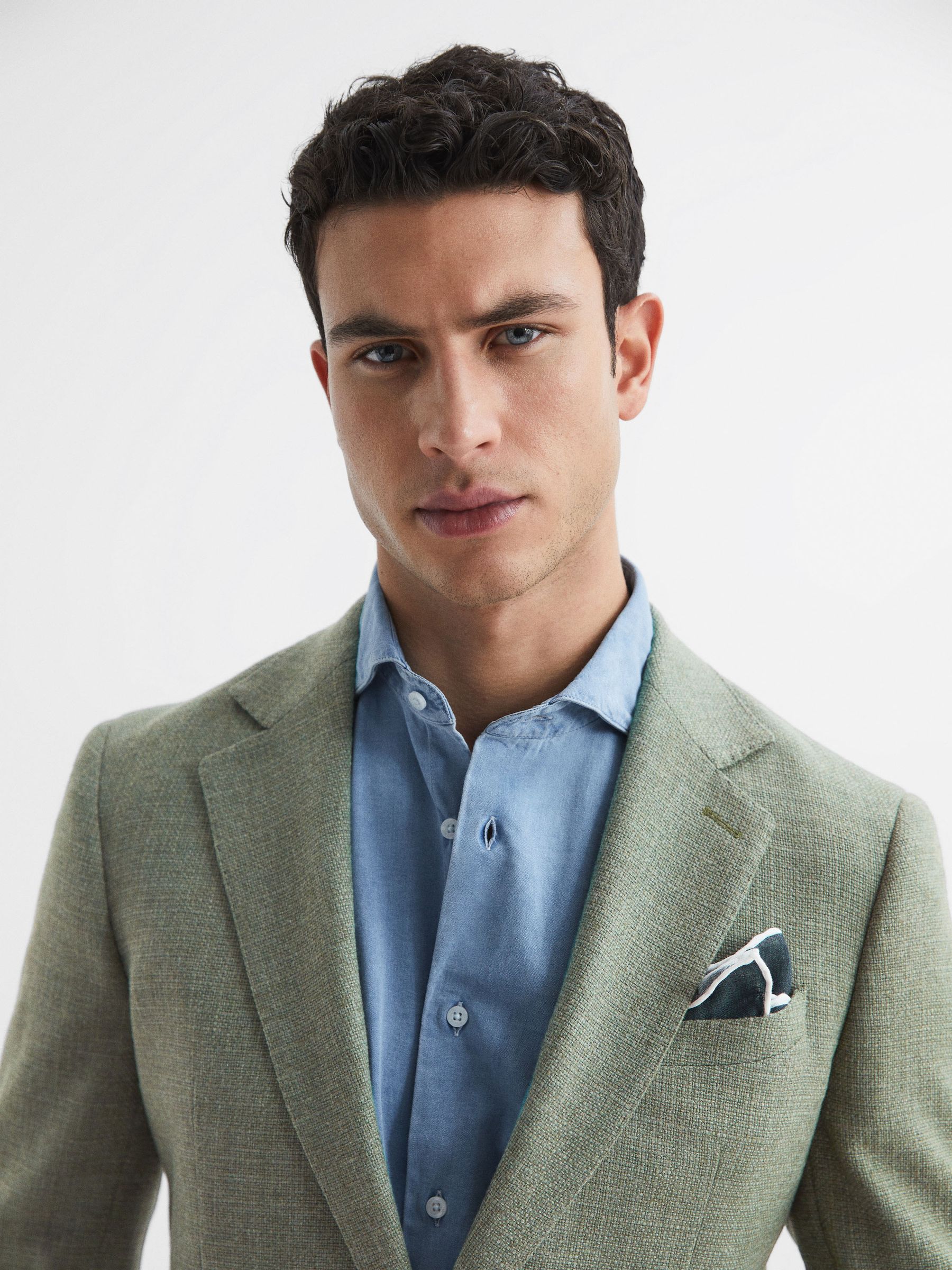 Slim Fit Textured Wool Blend Blazer in Sage - Image 4 of 9