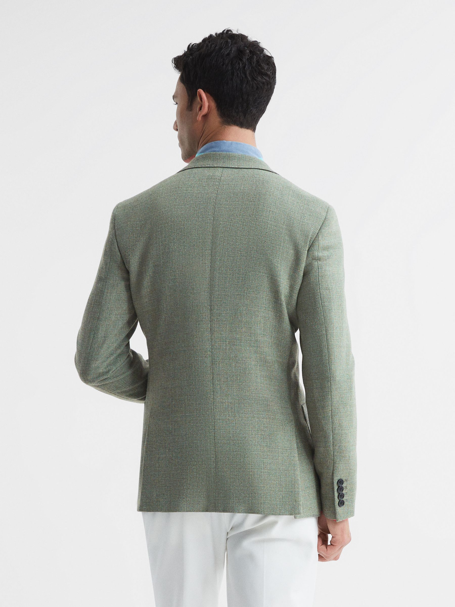 Slim Fit Textured Wool Blend Blazer in Sage - Image 5 of 9