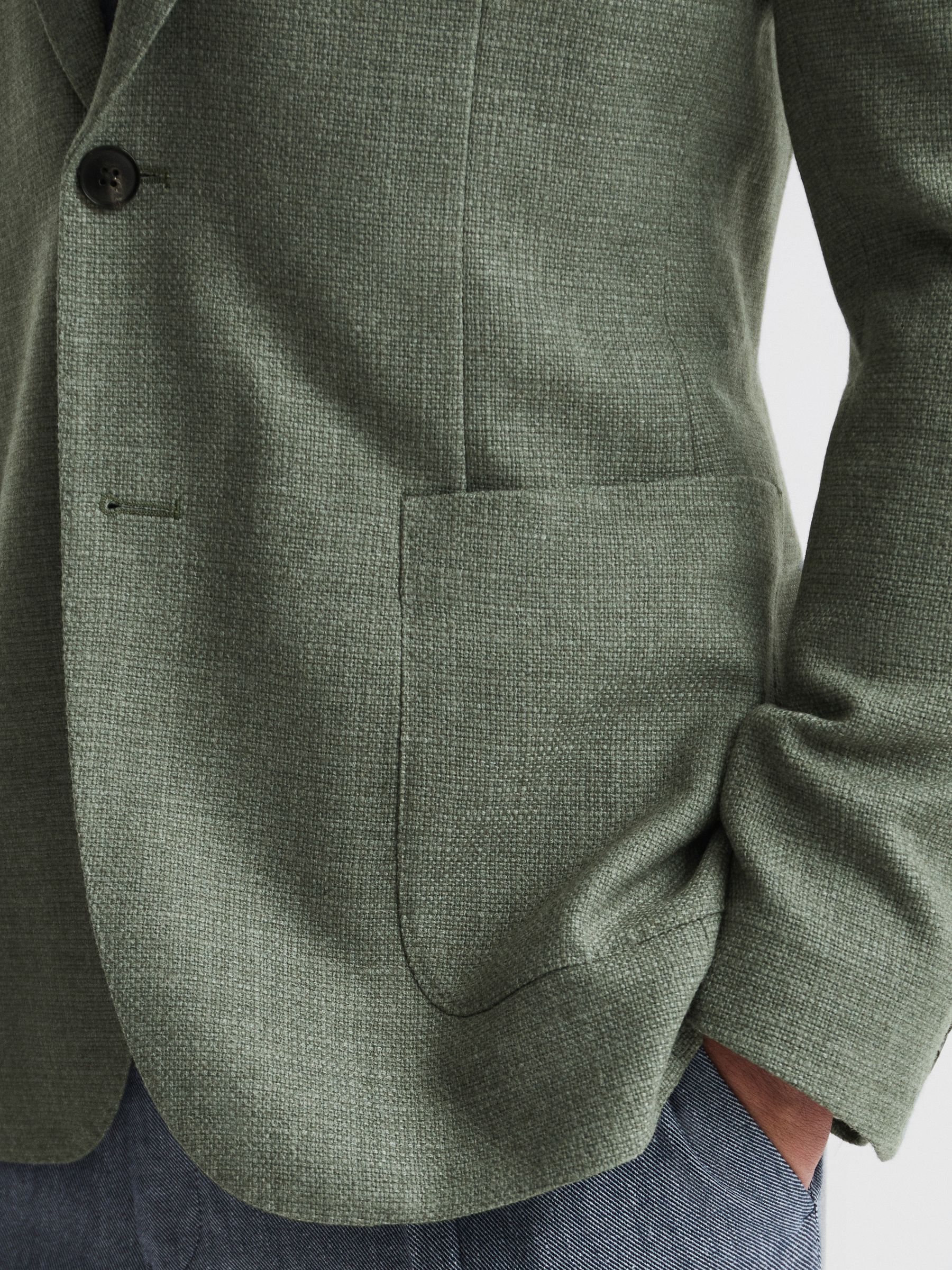Slim Fit Textured Wool Blend Blazer in Sage - Image 6 of 9