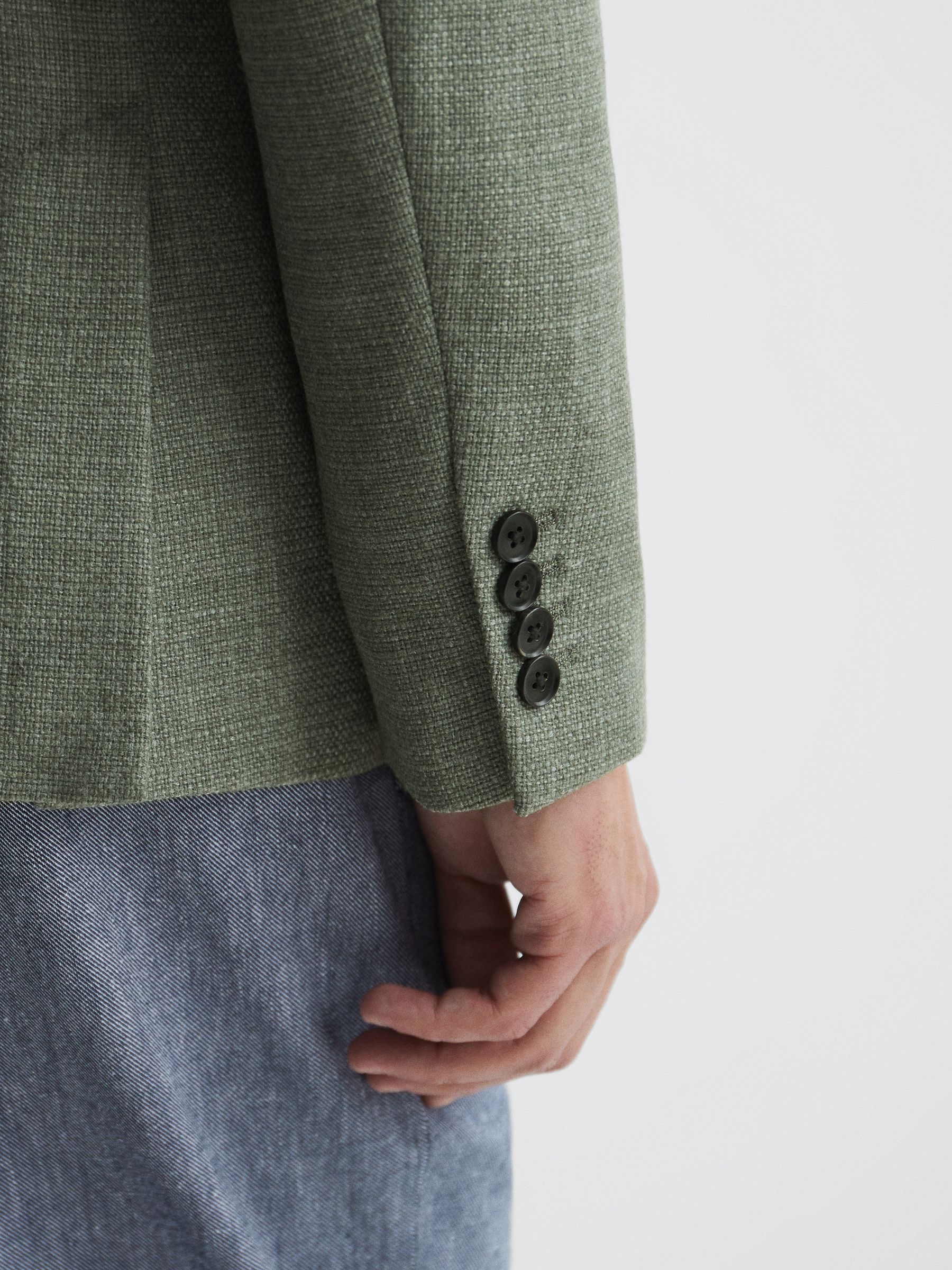 Slim Fit Textured Wool Blend Blazer in Sage - Image 7 of 9