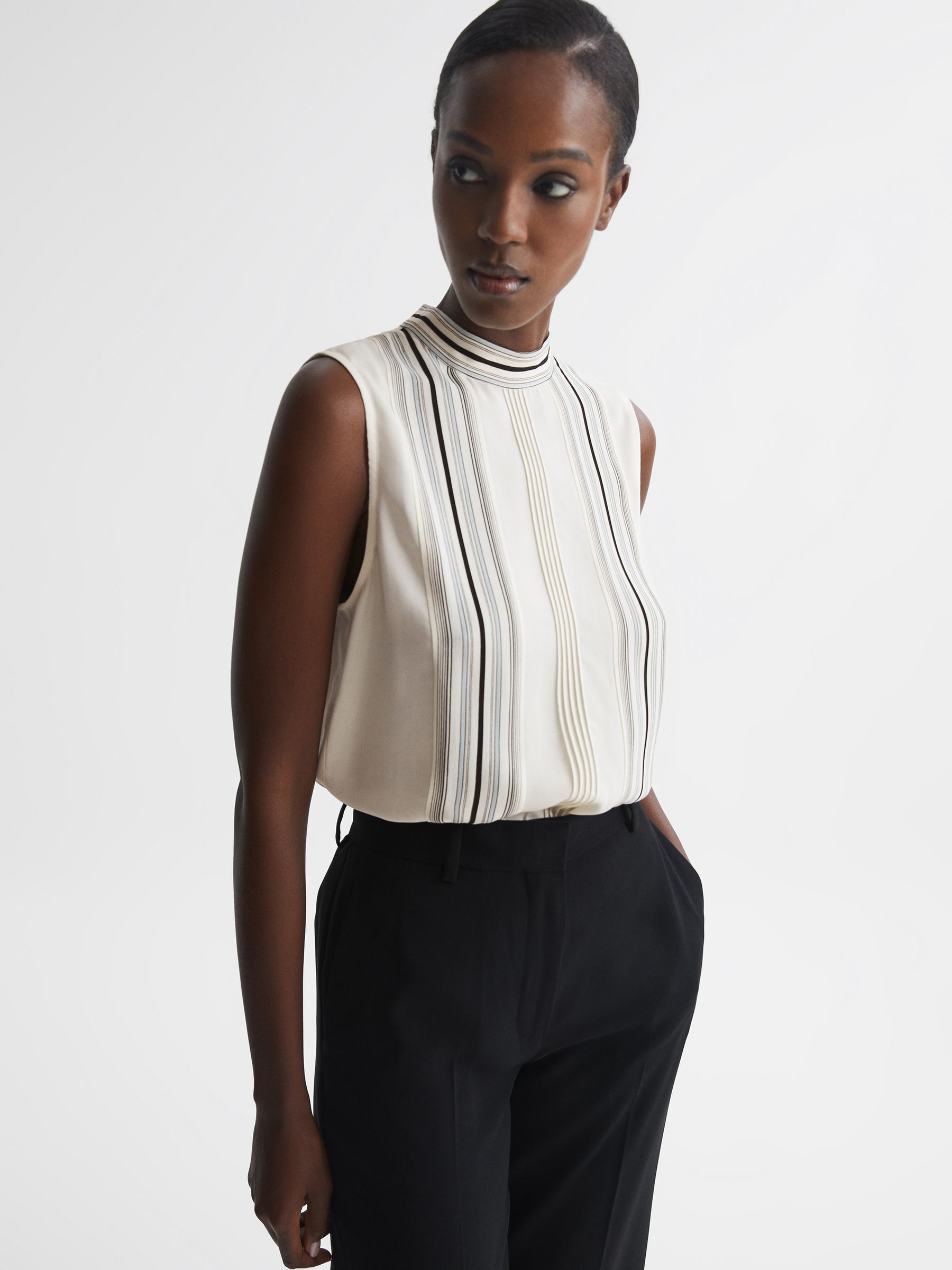 Sheer Striped Blouse in Ivory - Image 1 of 5