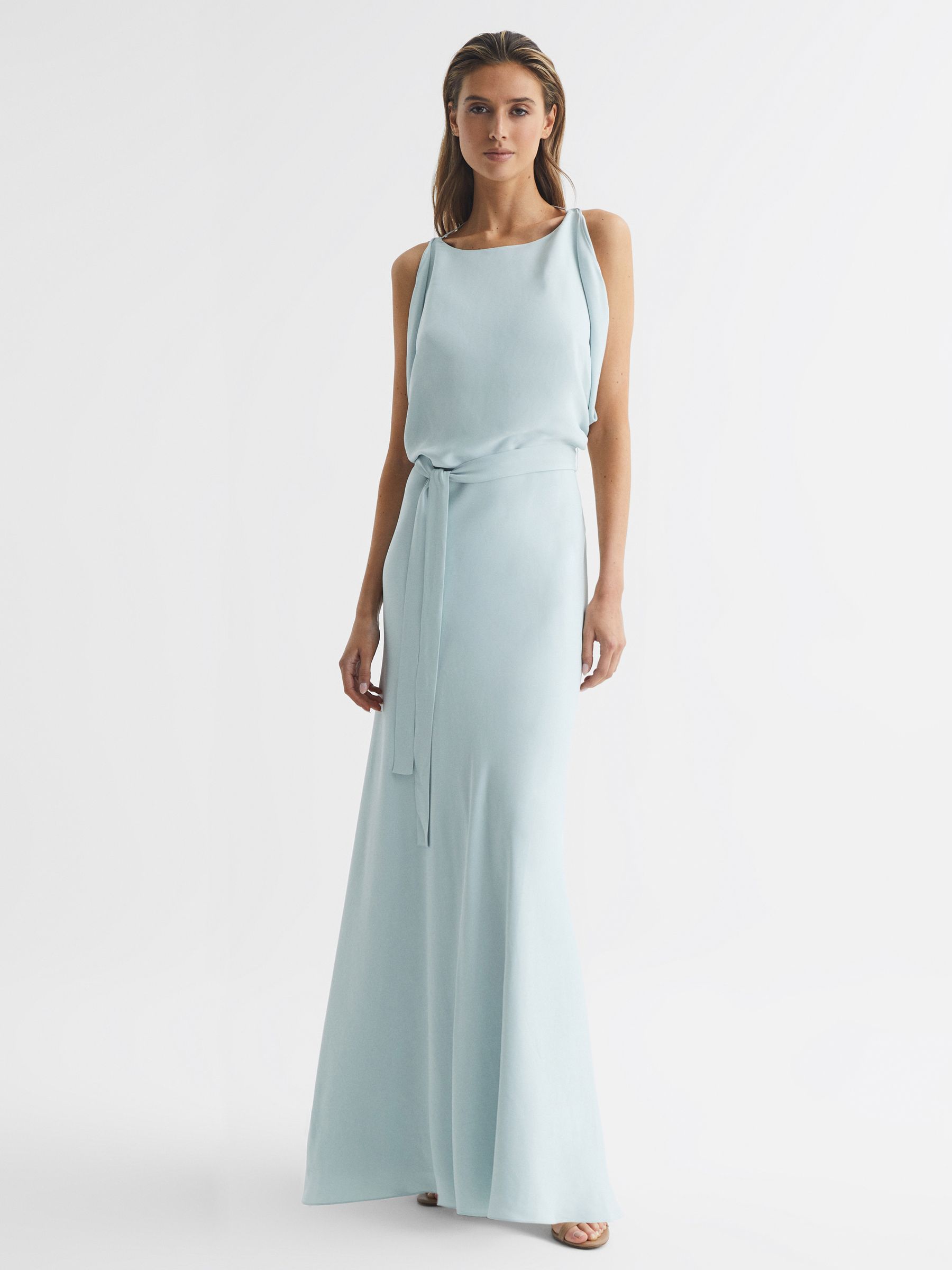 Cowl Neck Bridesmaid Maxi Dress in Green - Image 1 of 6