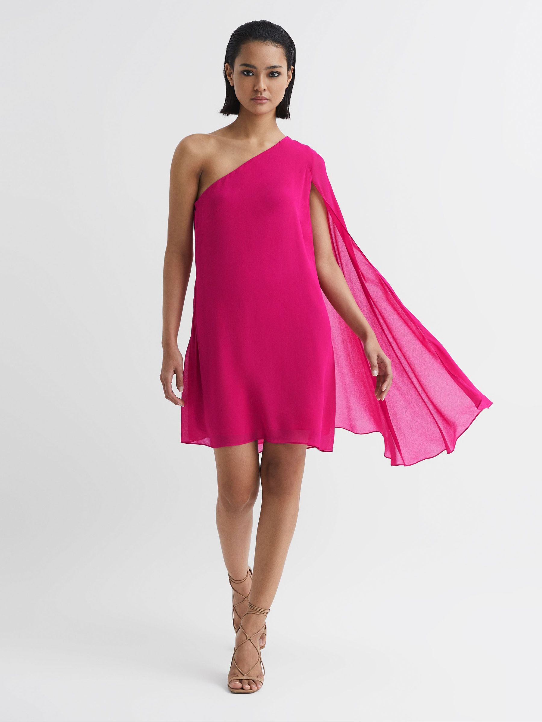 Sheer Cape Sleeve Mini Dress in Pink - Image 1 of 6