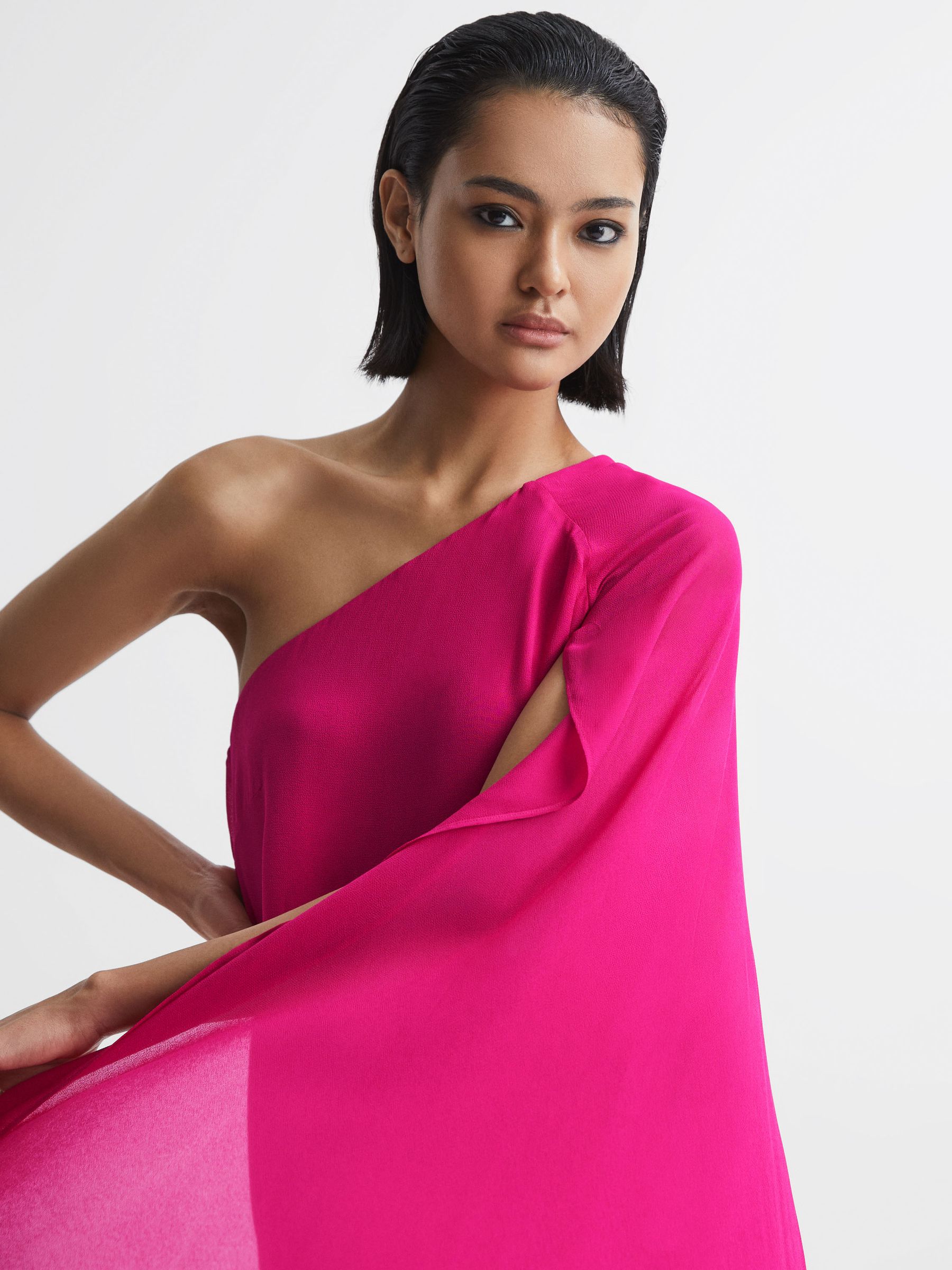 Sheer Cape Sleeve Mini Dress in Pink - Image 3 of 6