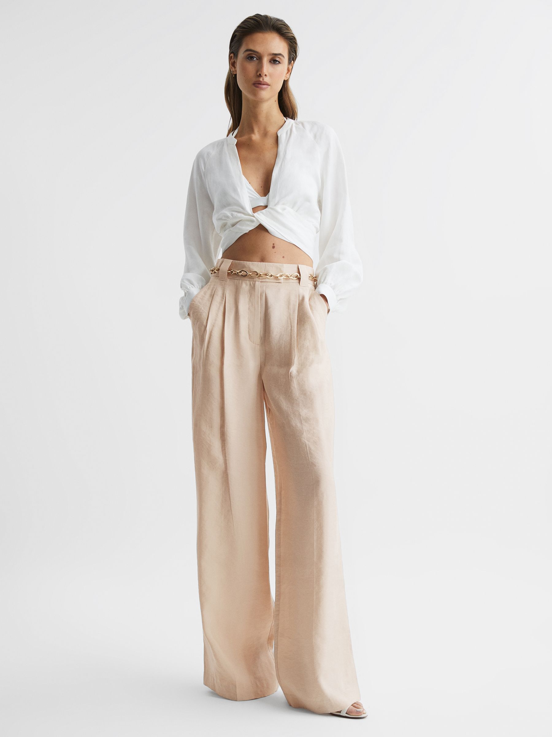 Wide Leg Occasion Trousers in Nude - Image 4 of 7