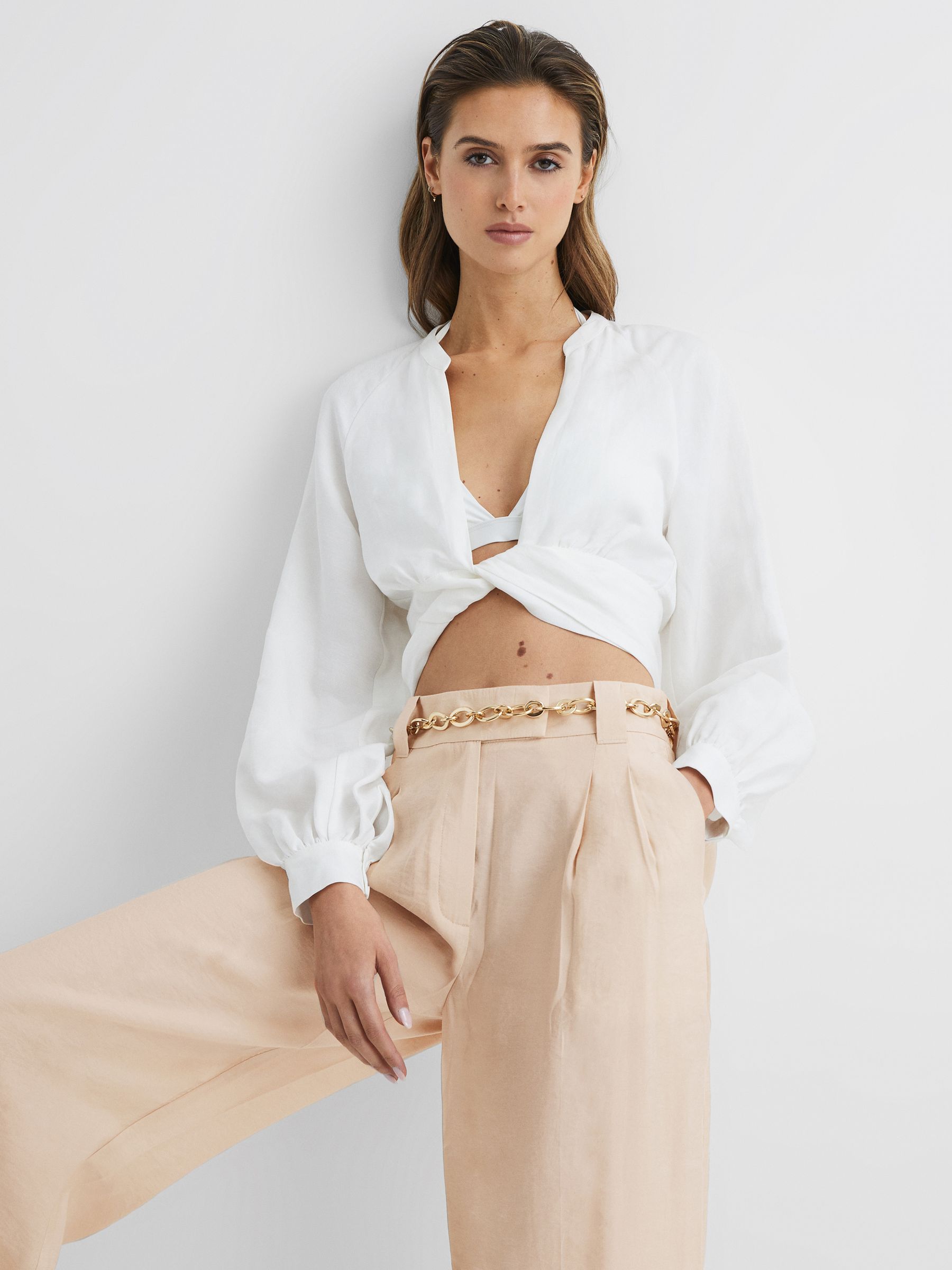 Wide Leg Occasion Trousers in Nude - Image 6 of 7