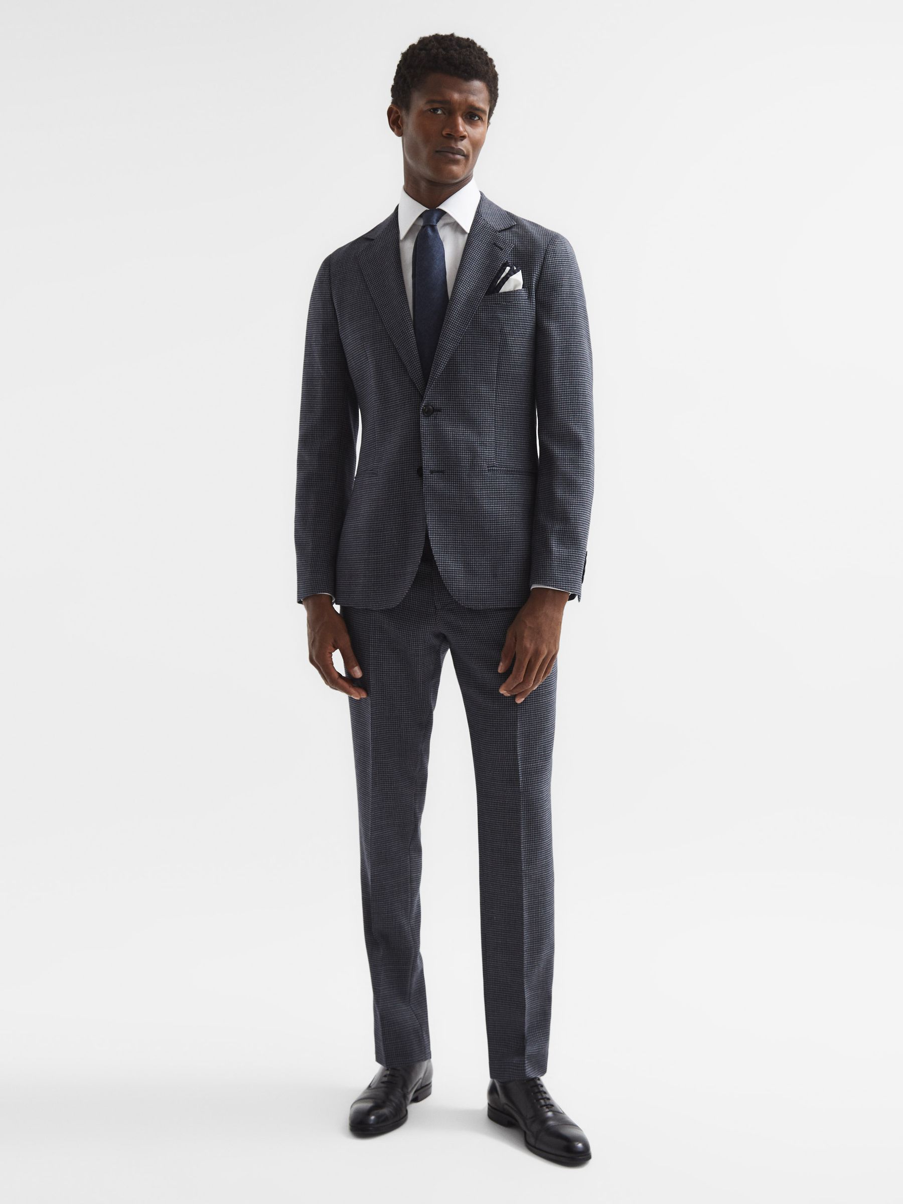 Leadenhall Navy Single Breasted Dogtooth Slim Fit Blazer - Image 3 of 8