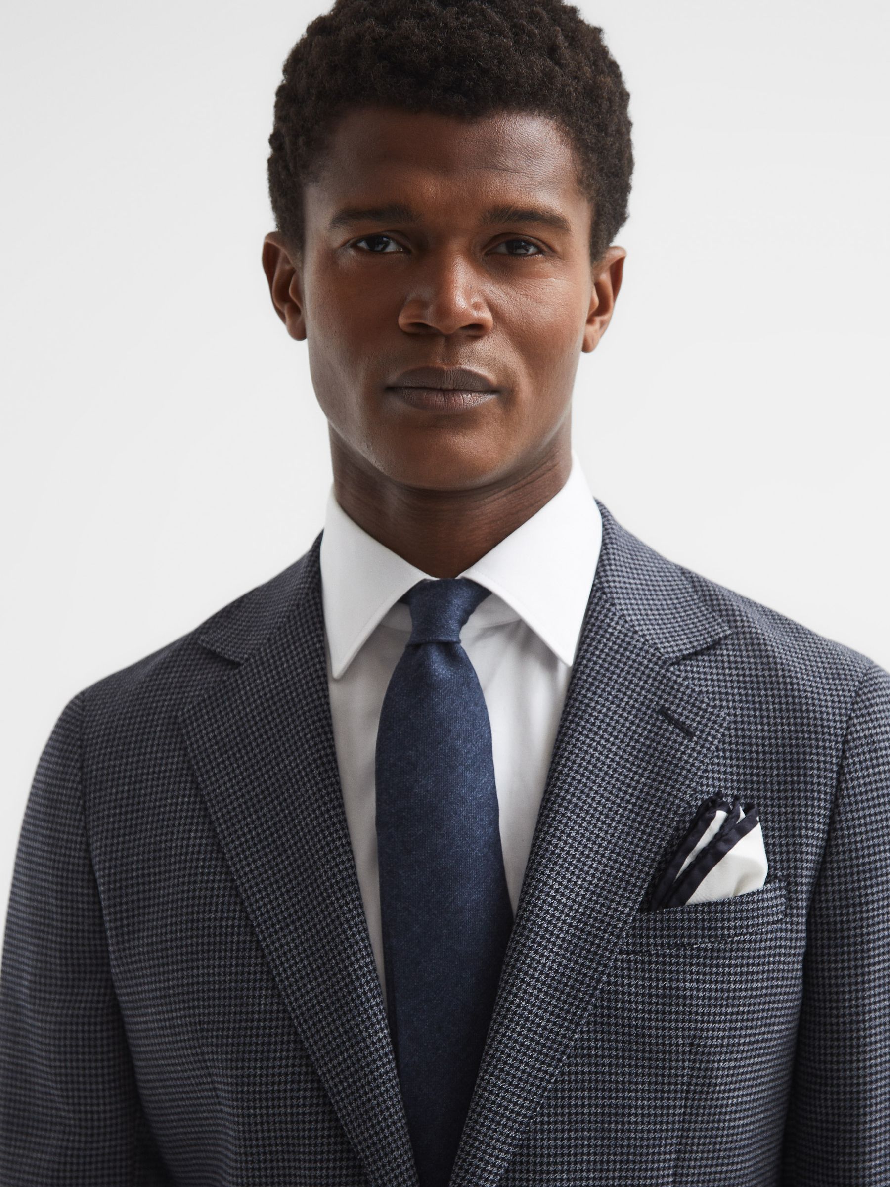 Leadenhall Navy Single Breasted Dogtooth Slim Fit Blazer - Image 4 of 8