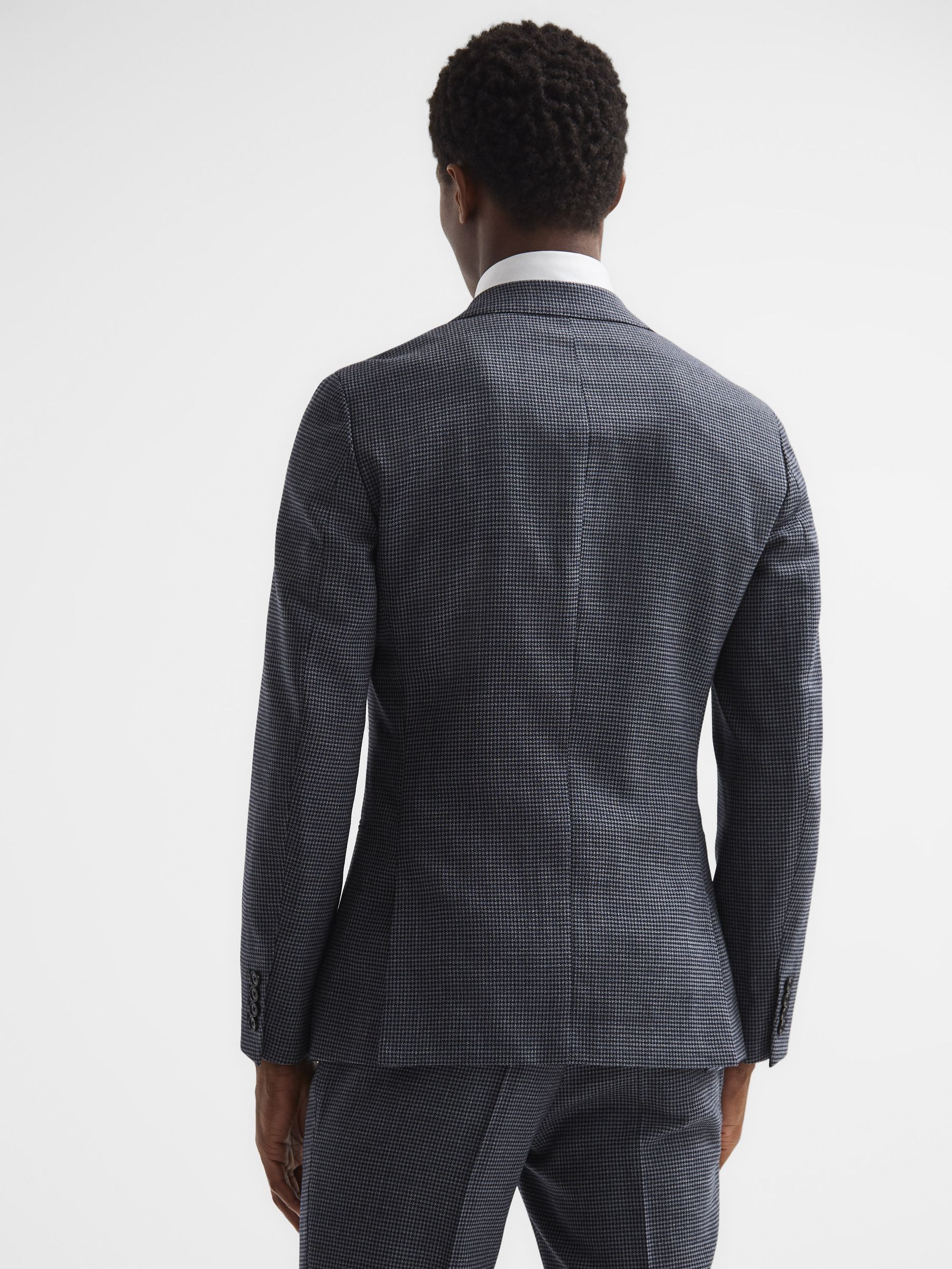 Leadenhall Navy Single Breasted Dogtooth Slim Fit Blazer - Image 5 of 8